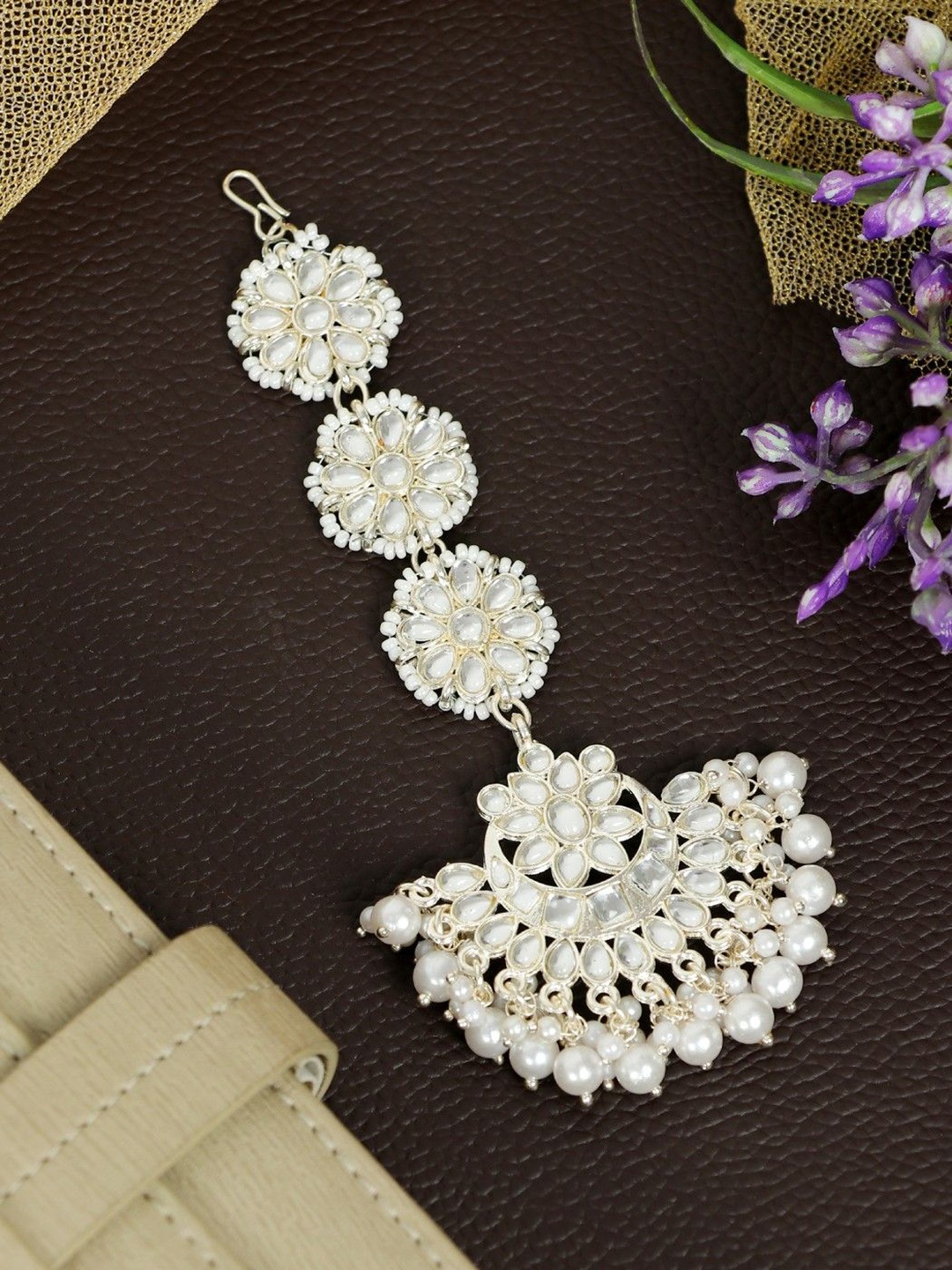 

Zoey Gold-Plated Stone-Studded & Beaded Maang Tikka