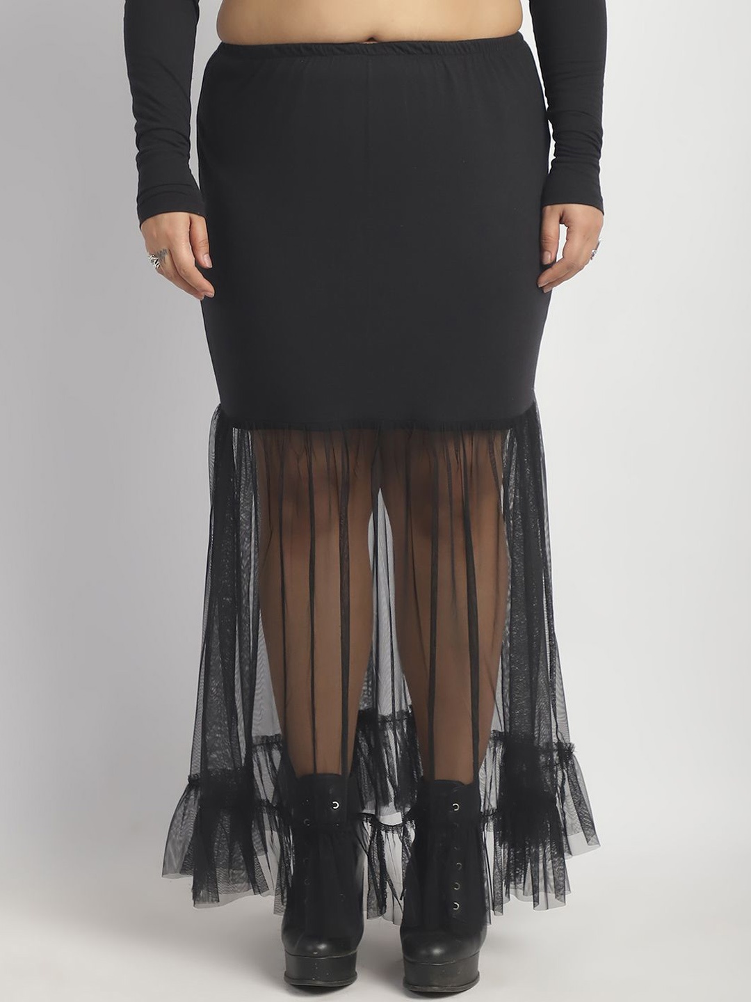 

thkgrlz Plus Size Flounce Hem Maxi Skirt, Black