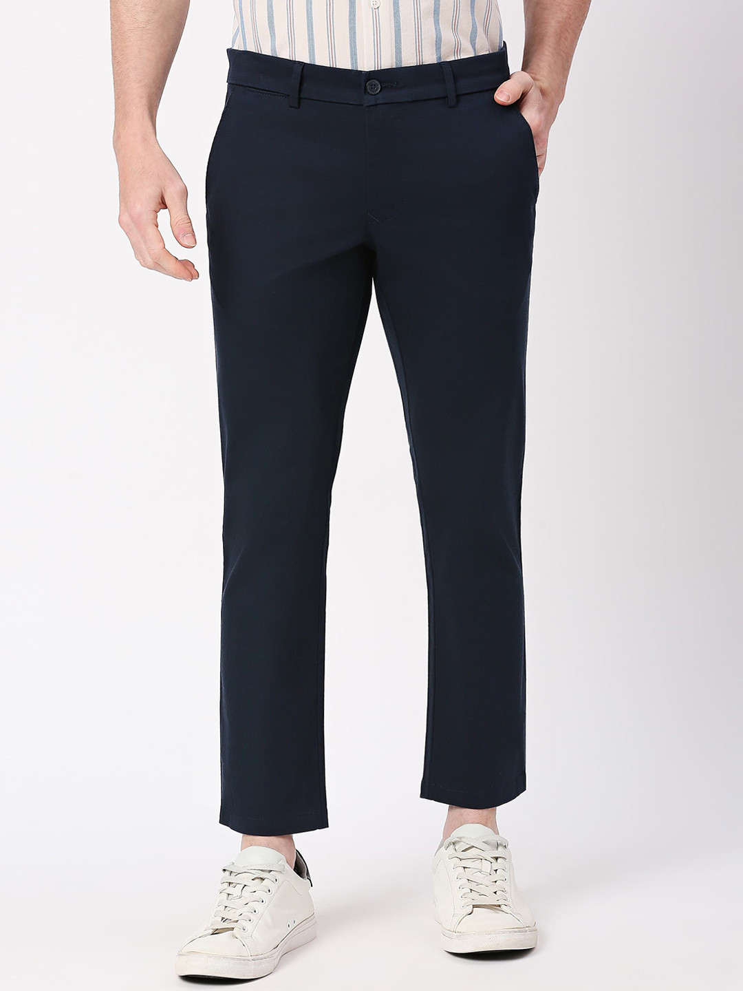 

Basics Men Mid-Rise Slim Fit Trousers, Blue