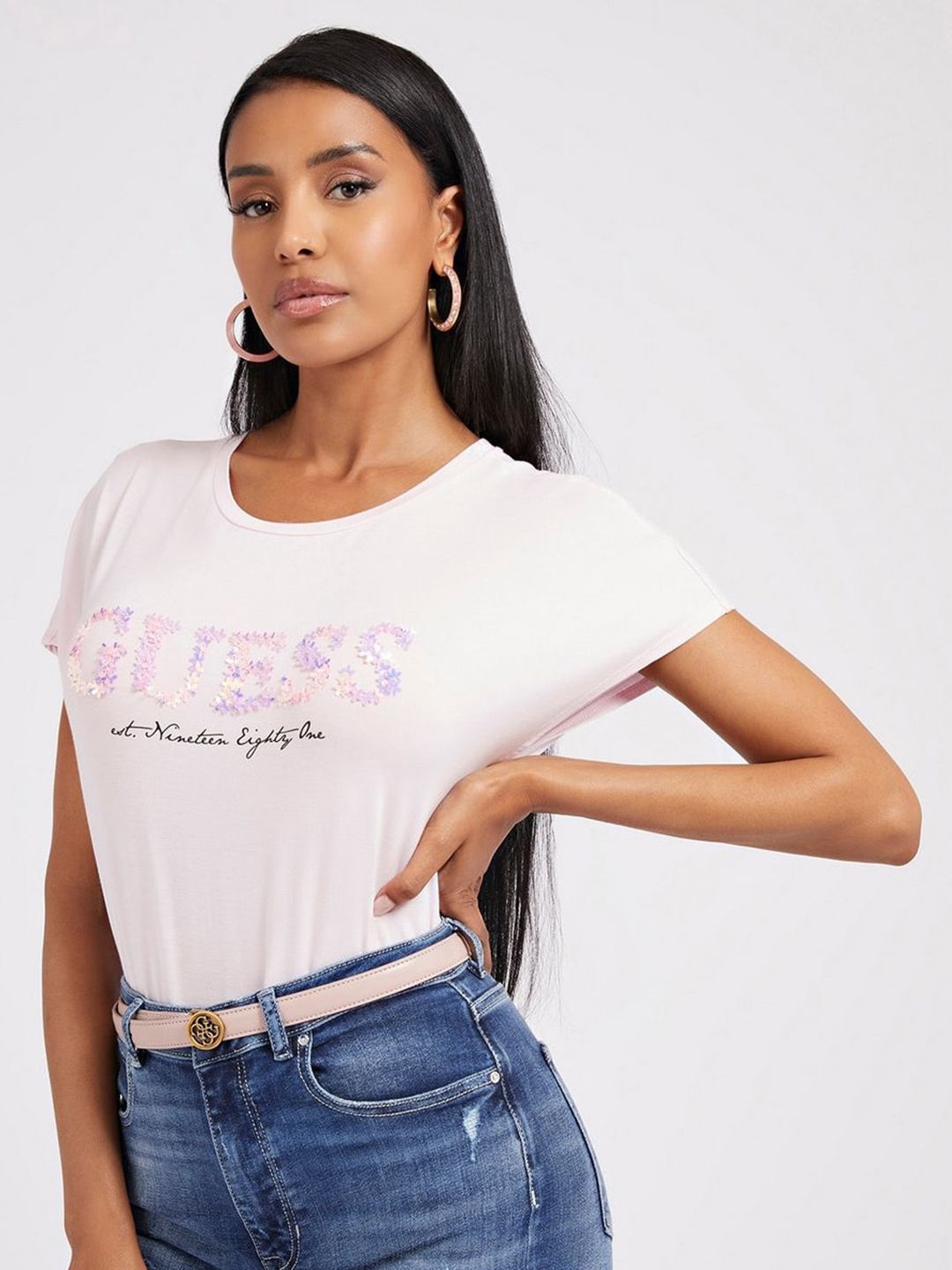 

GUESS Women Typography Printed T-shirt, Pink