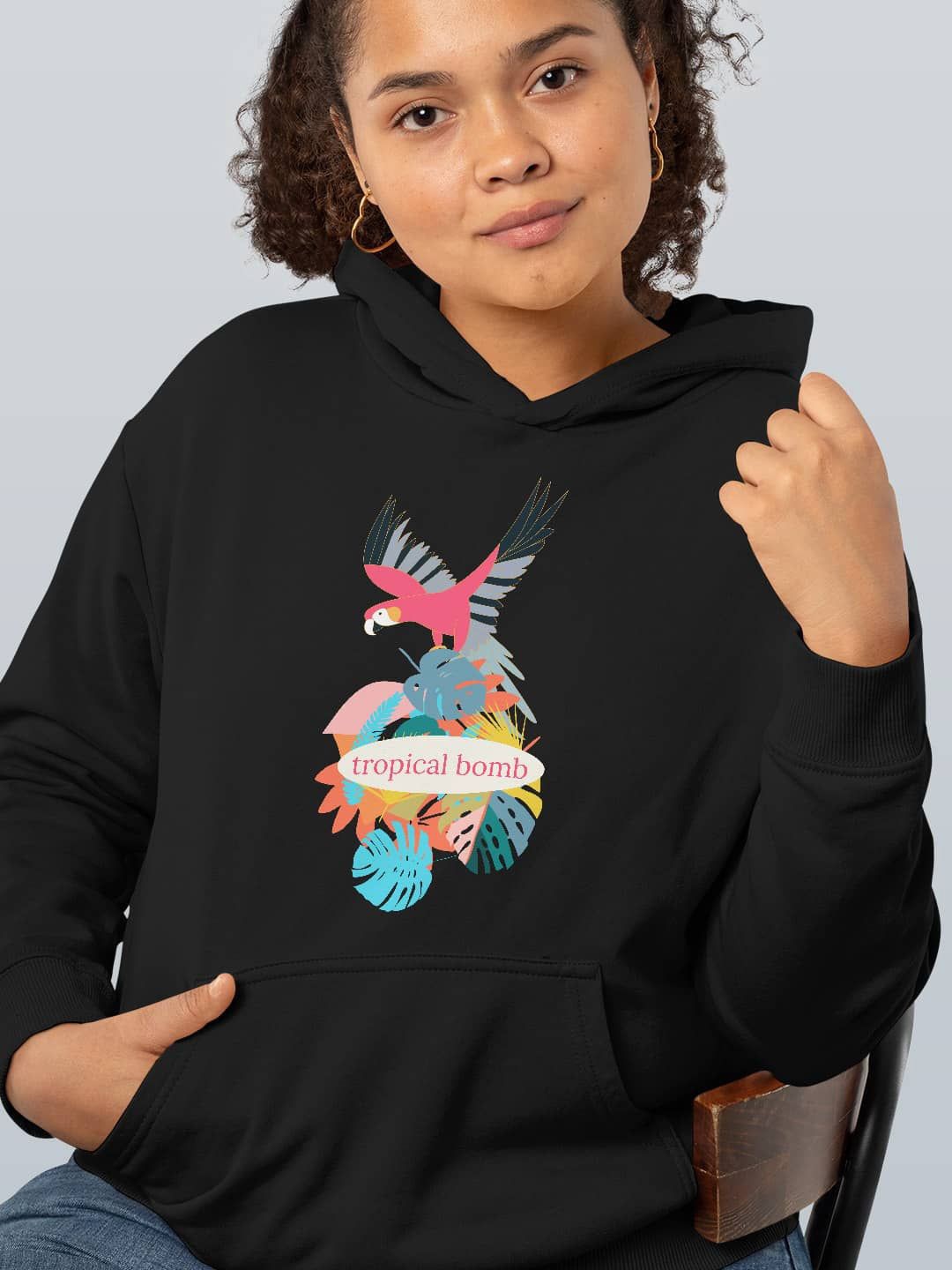 

macmerise Women Printed Hooded Sweatshirt, Black