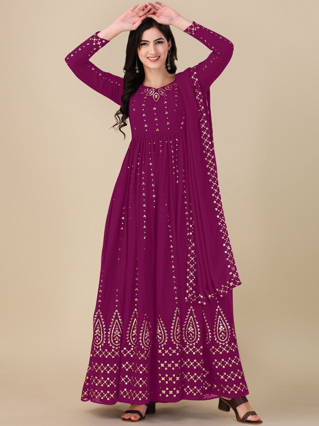 

KALINI Floral Embroidered Semi-Stitched Dress Material, Purple