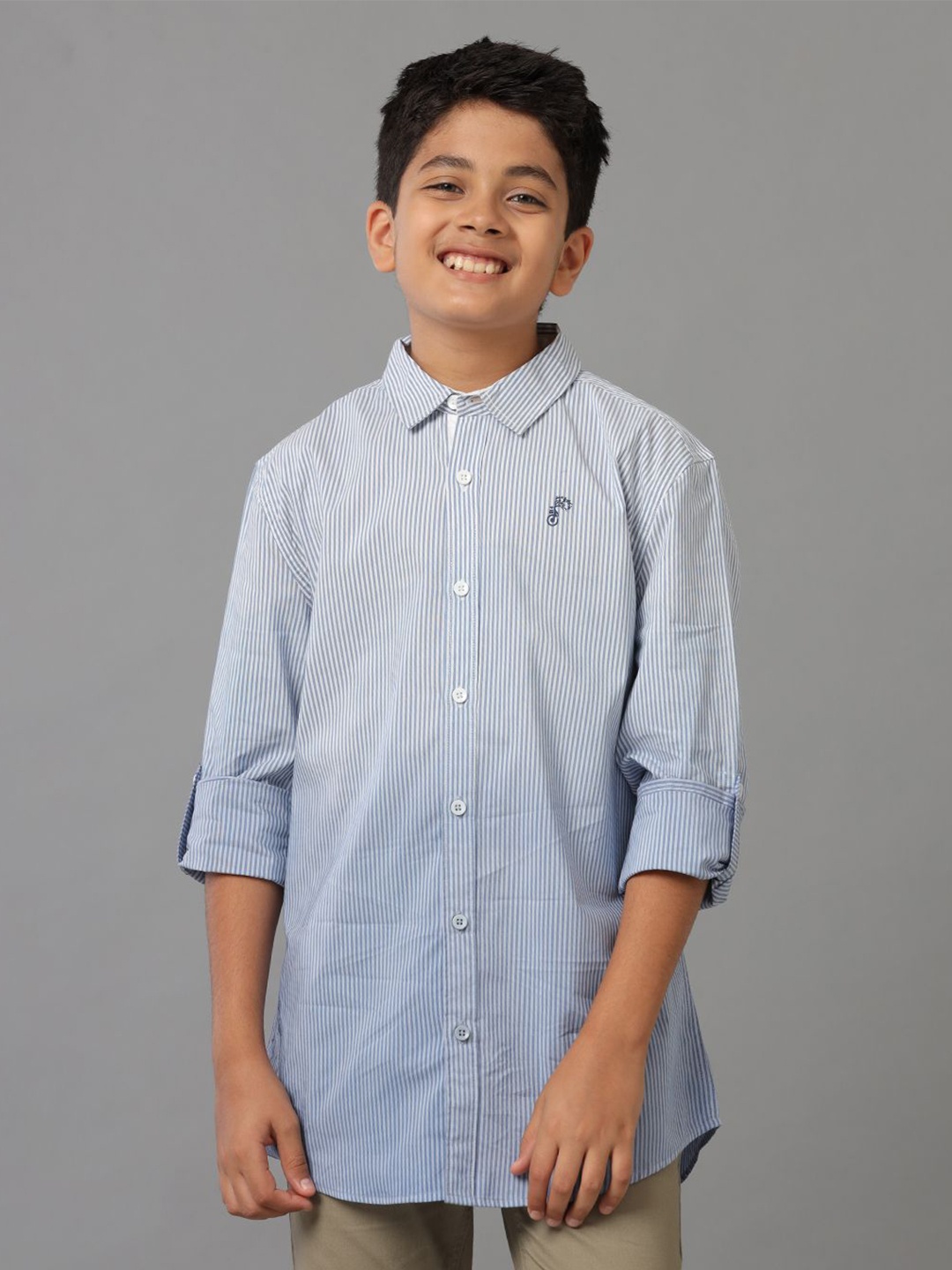 

UNDER FOURTEEN ONLY Boys Opaque Striped Casual Shirt, Blue