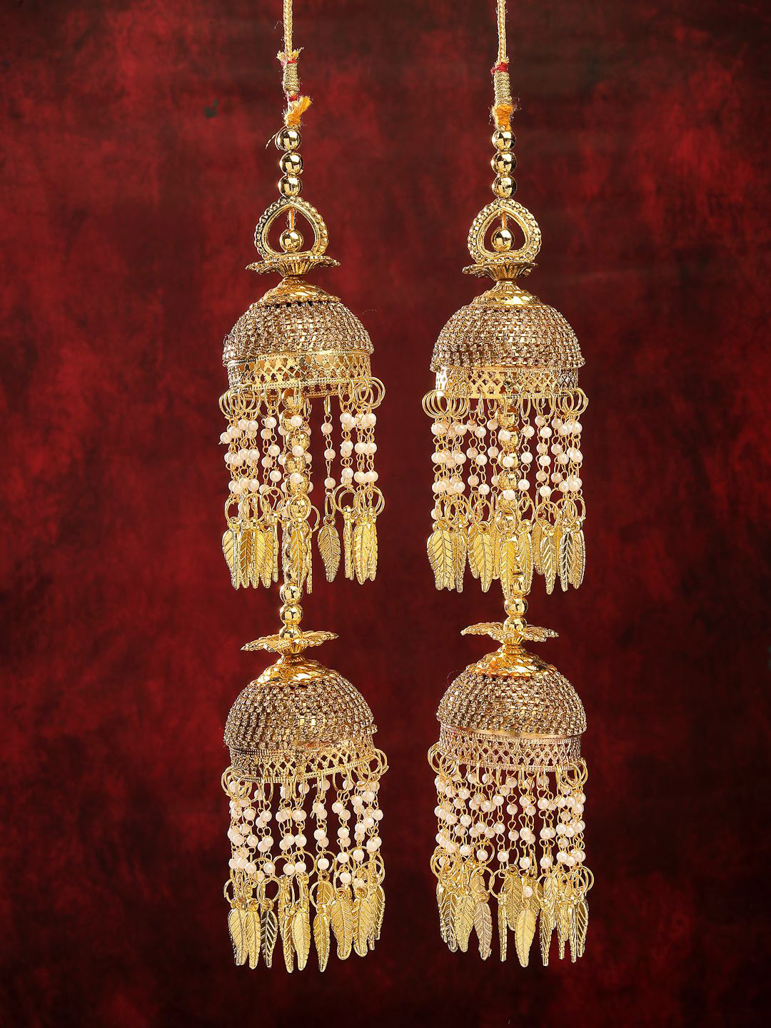 

NVR Set Of 2 Gold Plated Stone Studded & Beaded Layered Kaleeras