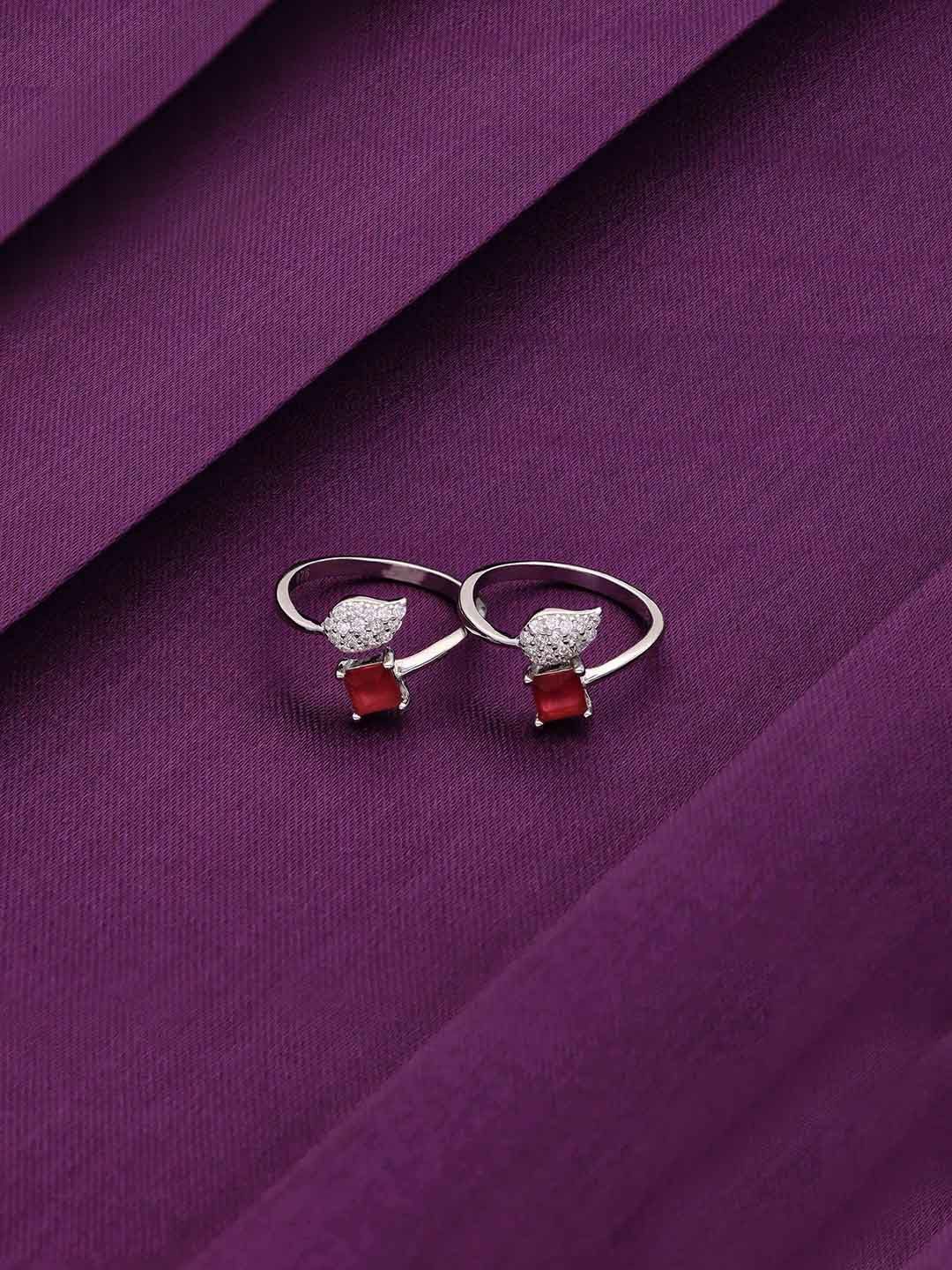 

KAI JEWEL Rhodium-Plated 92.5 Sterling Silver Cubic Zirconia Leafy Toe Rings