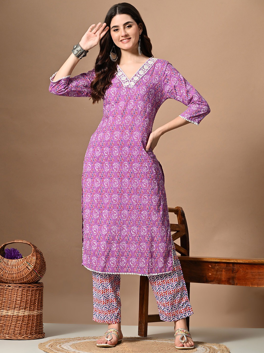 

DORIYA Women Printed Regular Kurta with Palazzos & With Dupatta, Purple