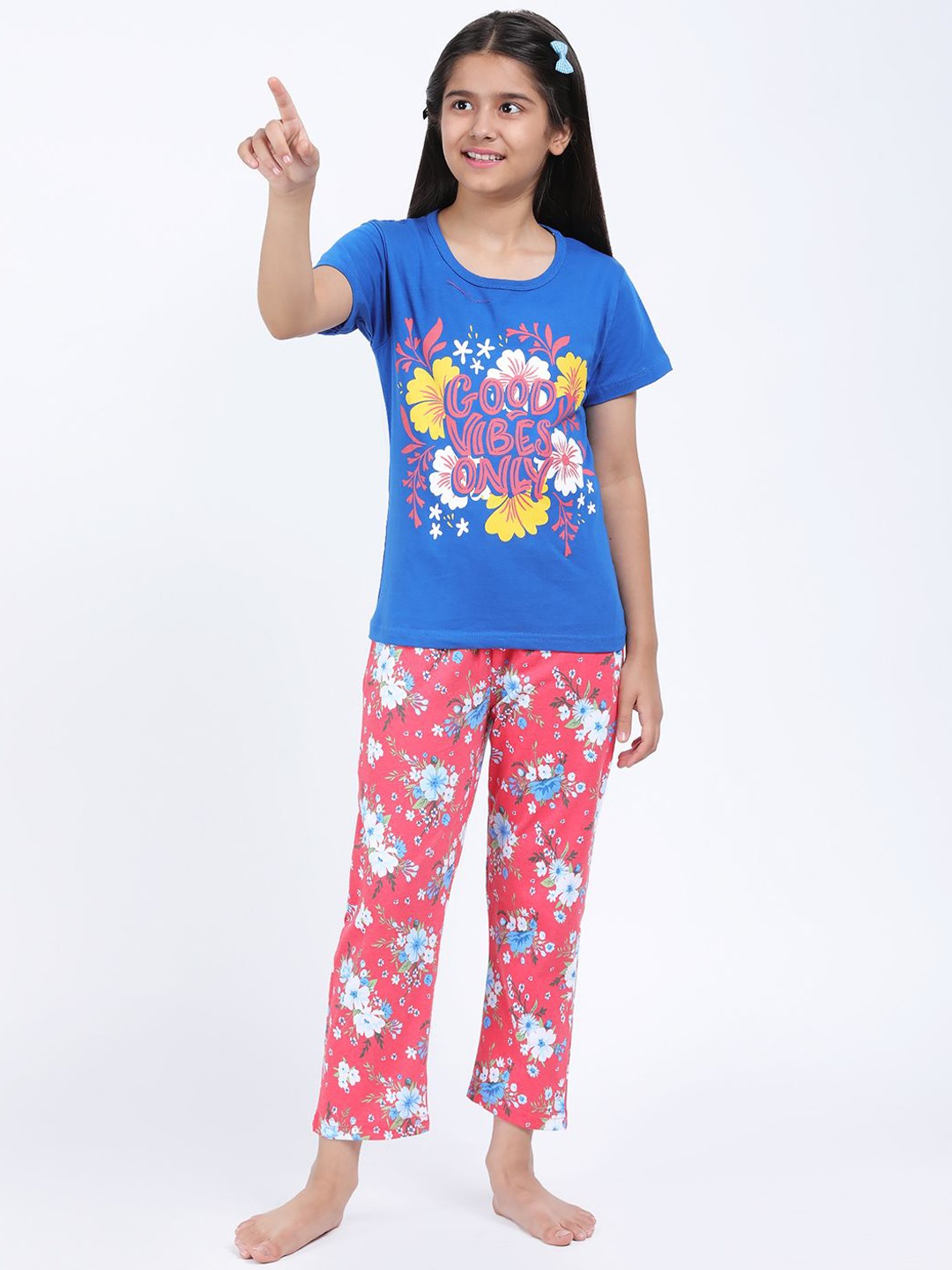 

Elzoh Girls Printed Pure Cotton T-Shirt & Pyjama Night suit, Blue