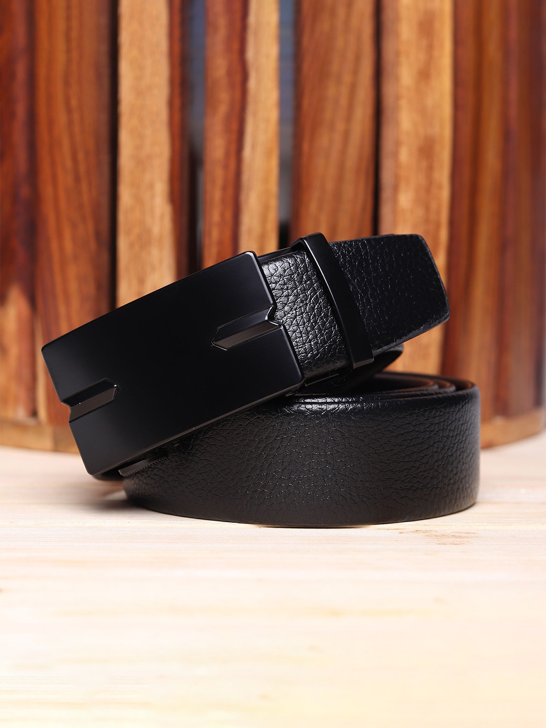 

WINSOME DEAL Men Slider Buckle Closure Textured Formal Belt, Black