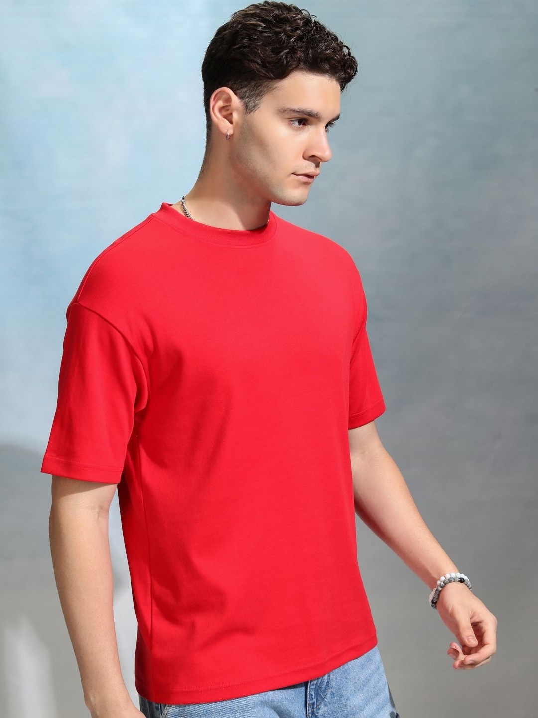 

HIGHLANDER Men Solid Round Neck Cotton Relaxed Fit Sports T-Shirt, Red