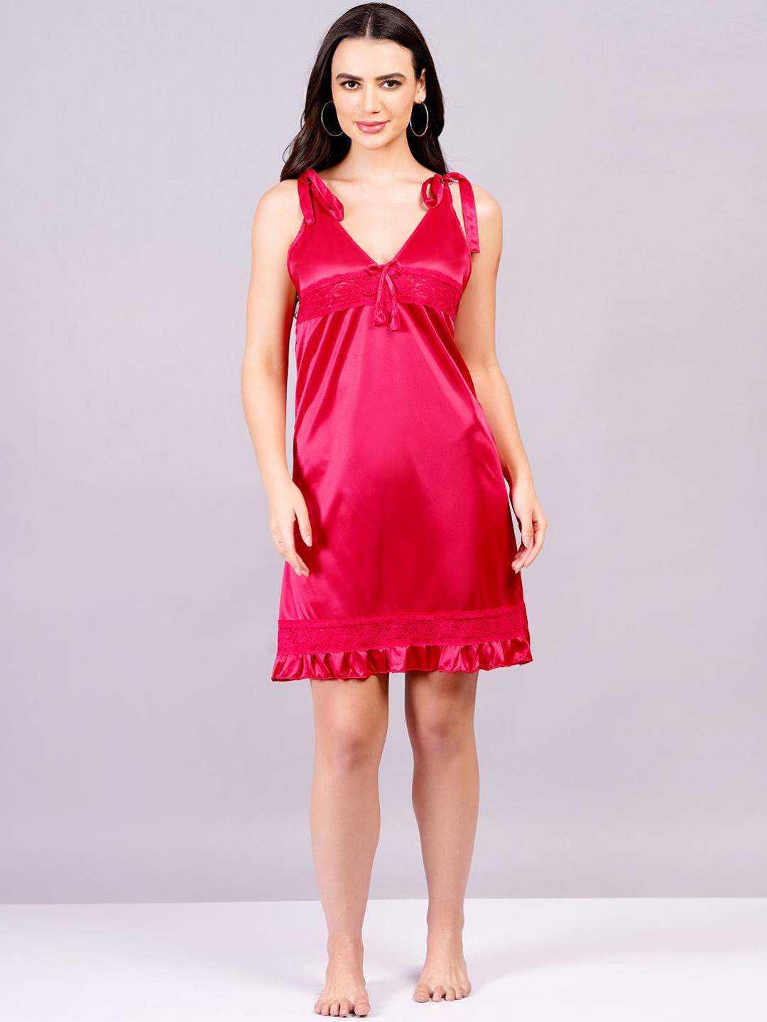 

Fleurt Women Satin Stylish and Casual Baby Doll, Pink