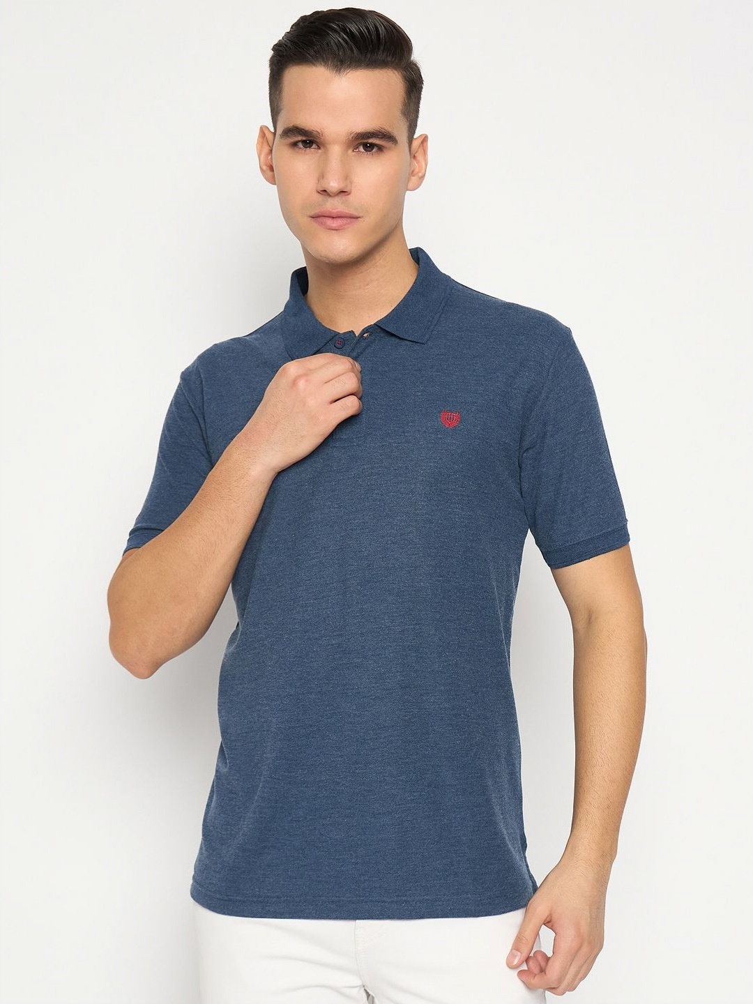 

Duke Men Solid Polo Collar Cotton Slim Fit T-shirt, Blue