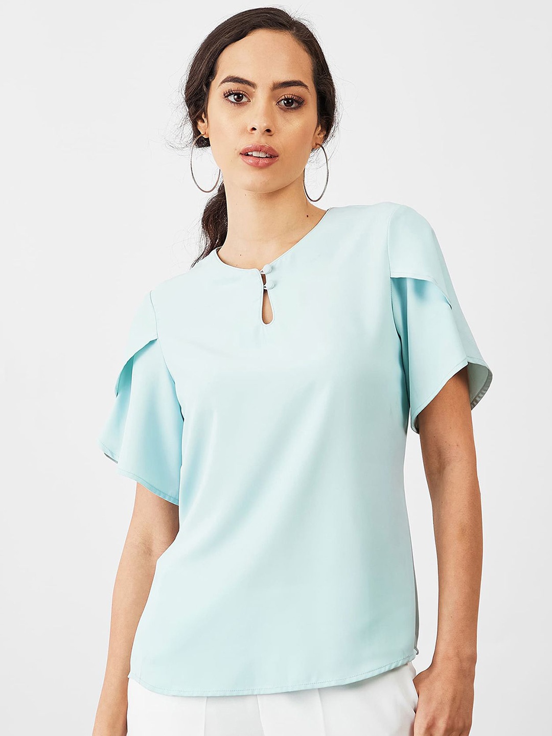 

SALT ATTIRE Keyhole Neck Top, Blue