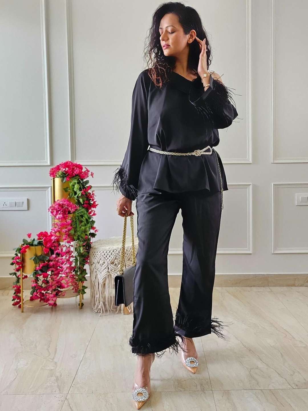 

PANKH One Shoulder Top With Trousers, Navy blue