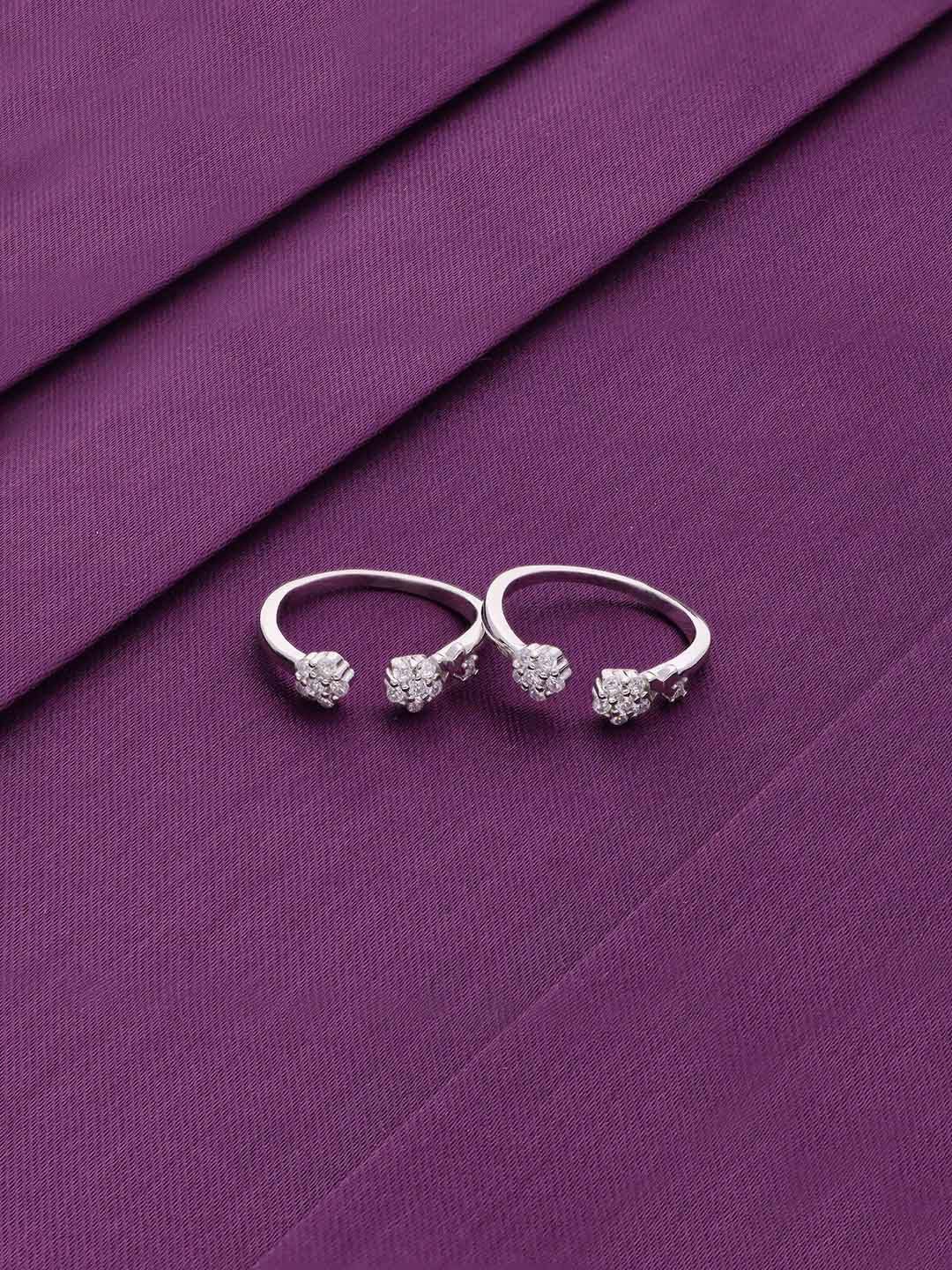

KAI JEWEL 92.5 Sterling Silver Rhodium-Plated Cubic Zirconia Studded Floral Toe Rings