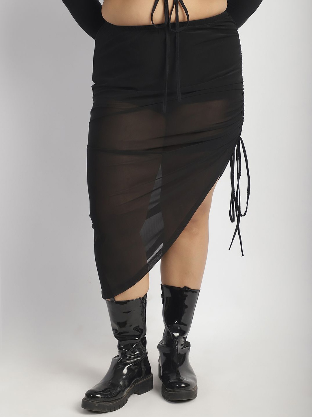 

thkgrlz Plus Size Women Tie-Ups Wrap Midi Skirt, Black