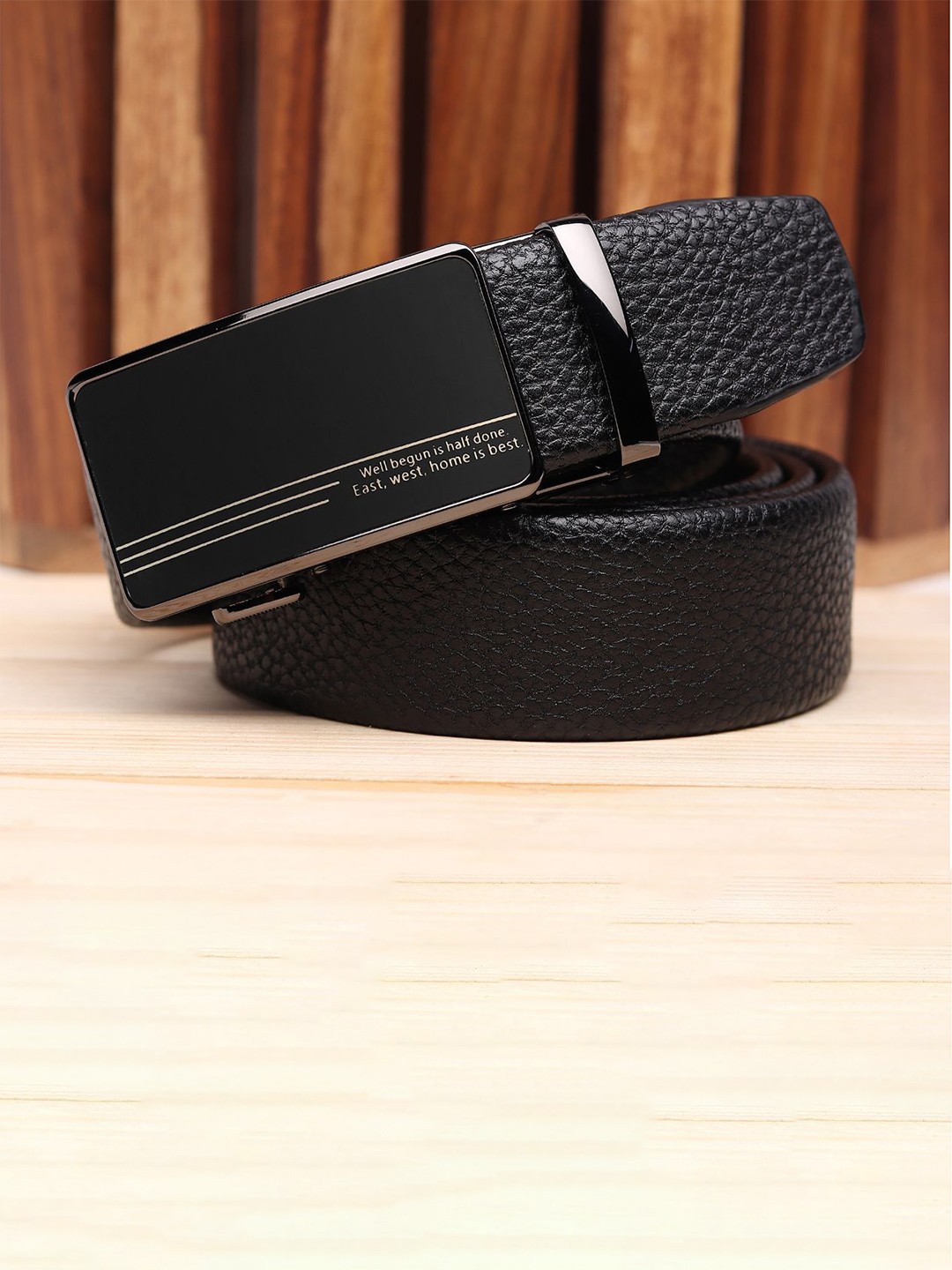

WINSOME DEAL Men Textured Slider Buckle Closure Belt, Black