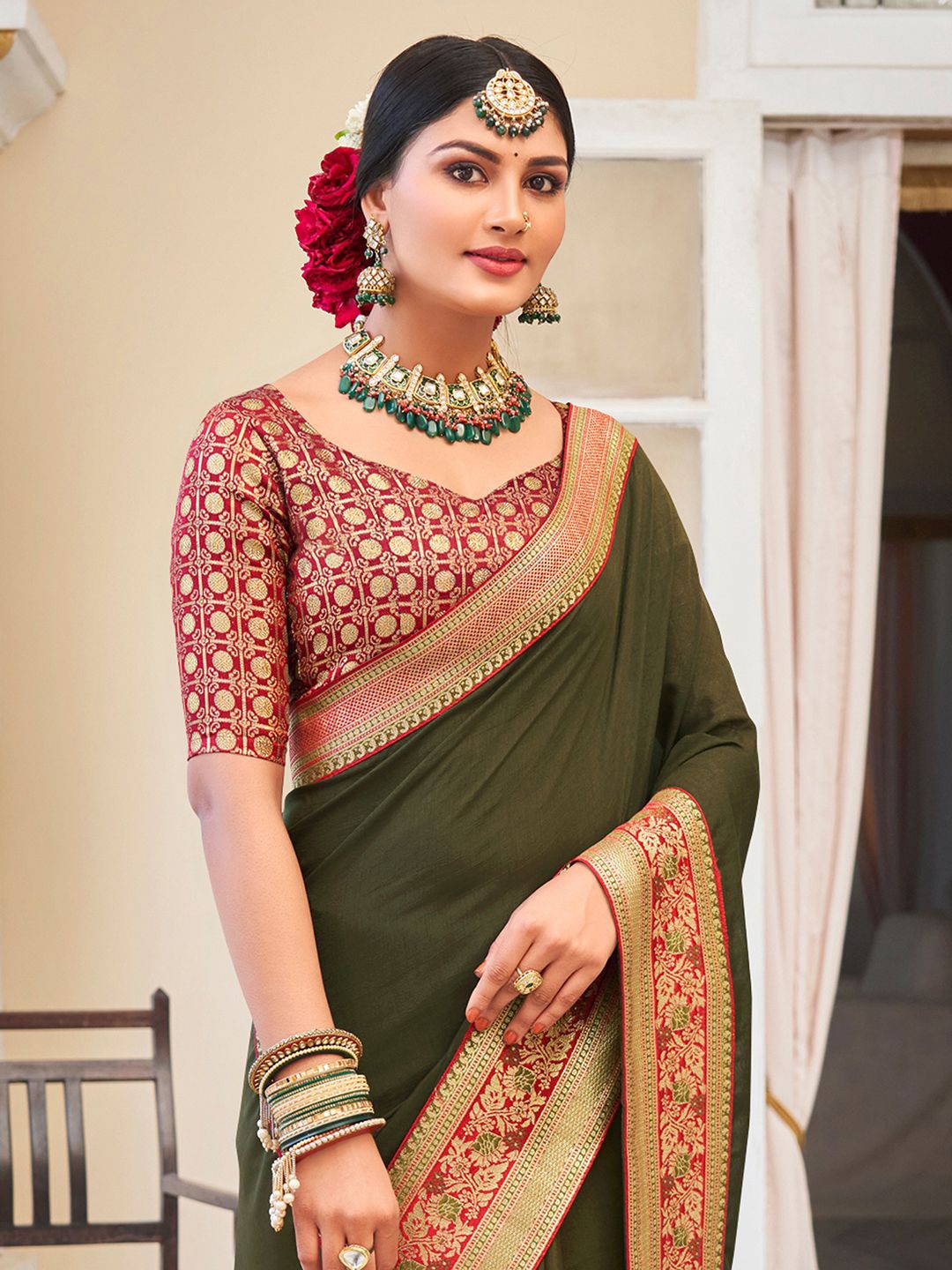 

Saree mall Silk Blend Sarees, Olive