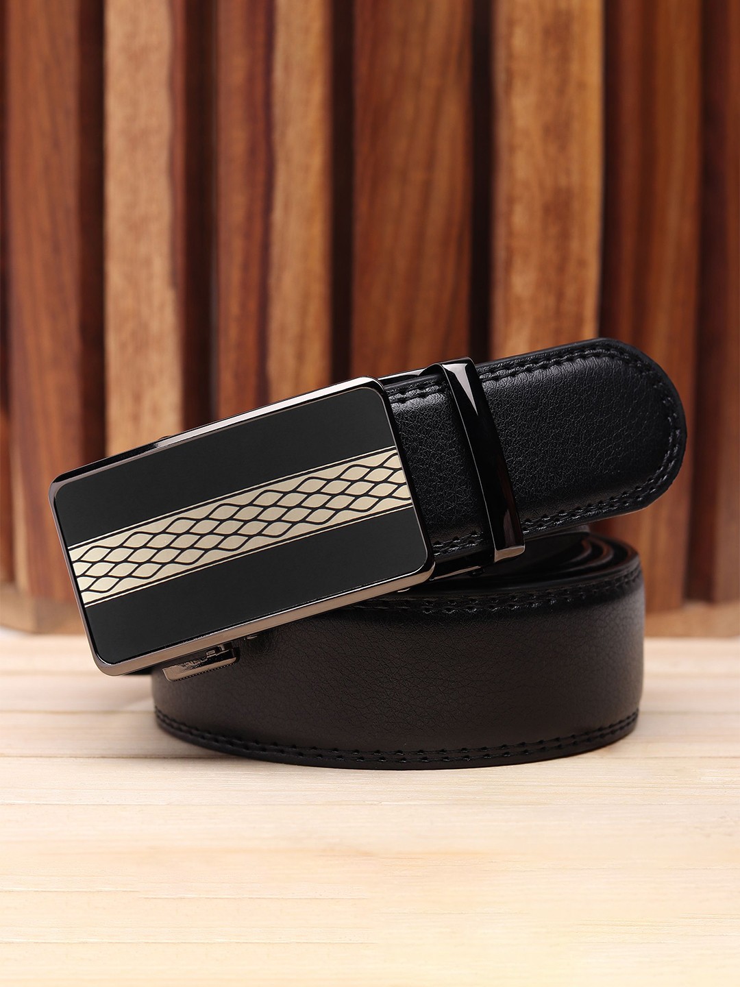 

WINSOME DEAL Men Slider Buckle Closure Solid Formal Belt, Black