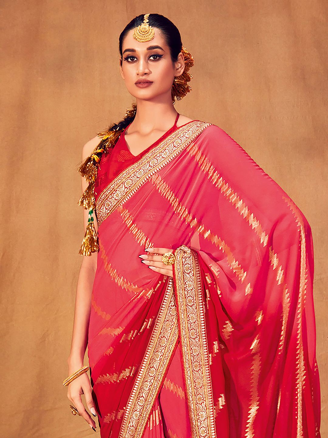 

Saree mall Ethnic Embellished Leheriya Printed Sarees, Pink
