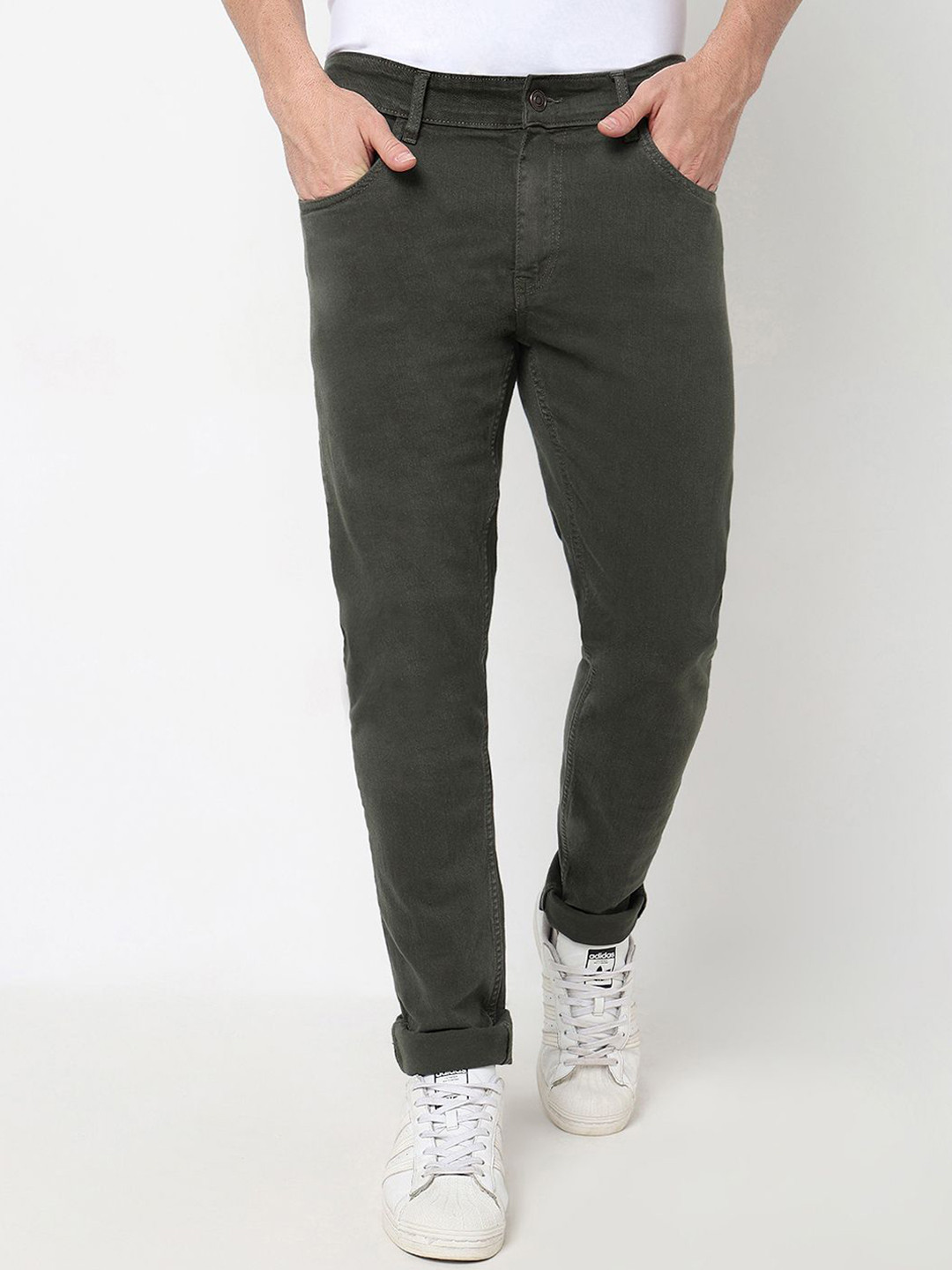 

R&B Men Slim Fit Jeans, Olive