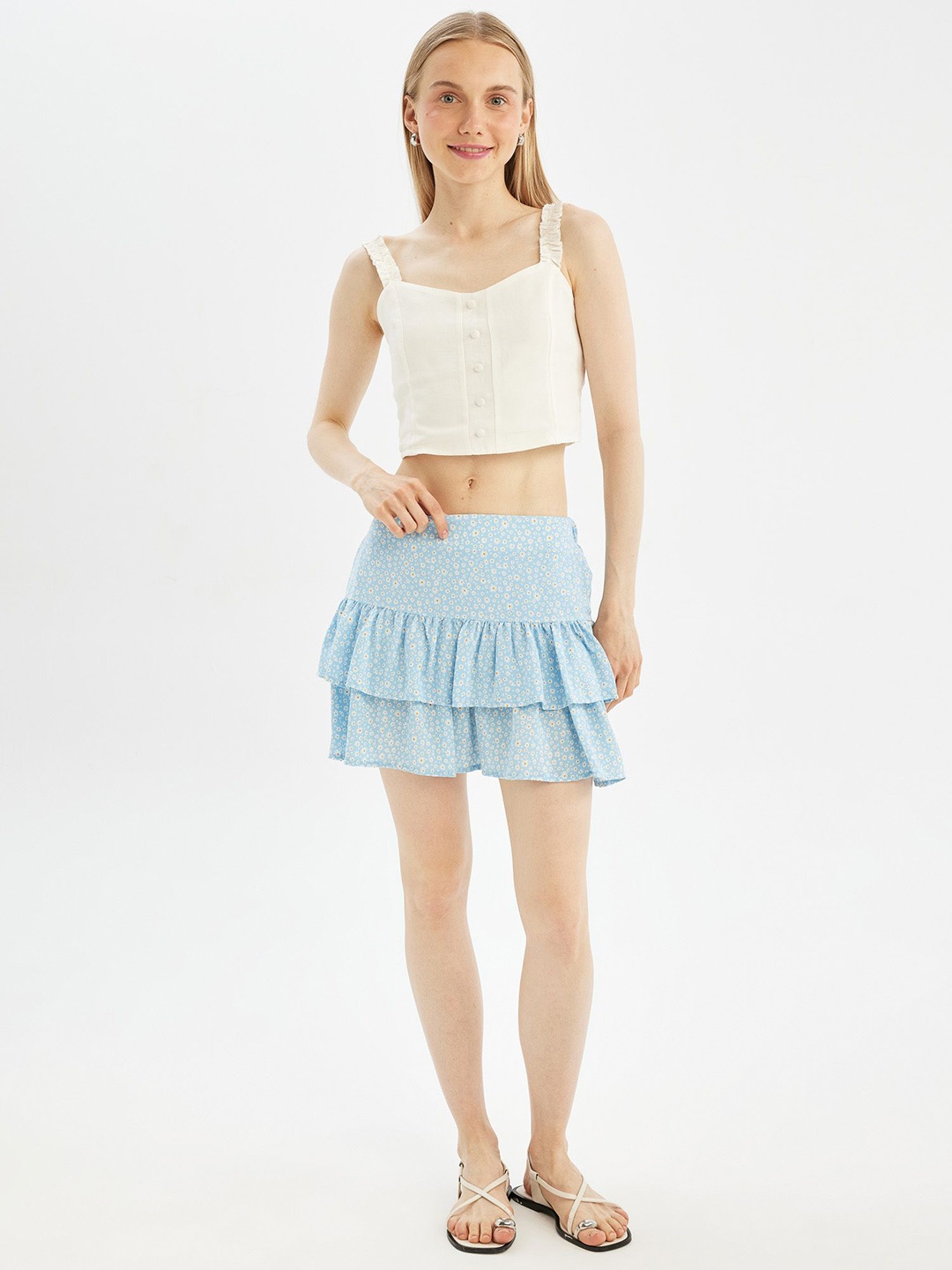 

DeFacto Layered Flared Mini Skirts, Blue