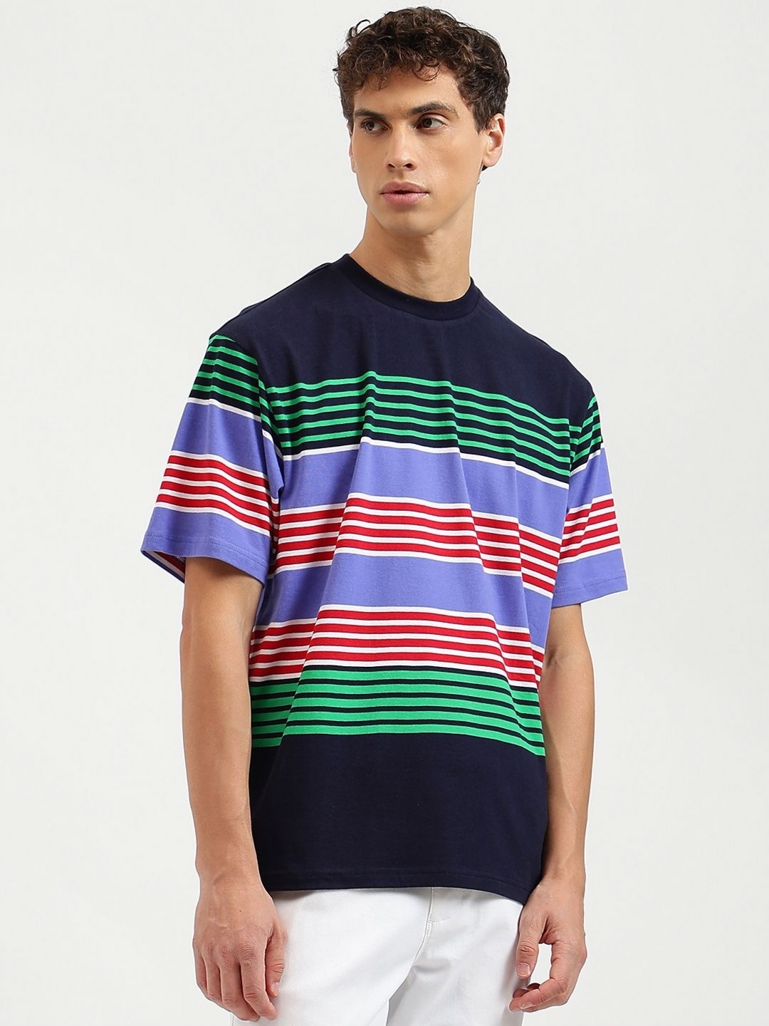 

United Colors of Benetton Men Striped Pure Cotton Pockets Boxy T-shirt, Multi