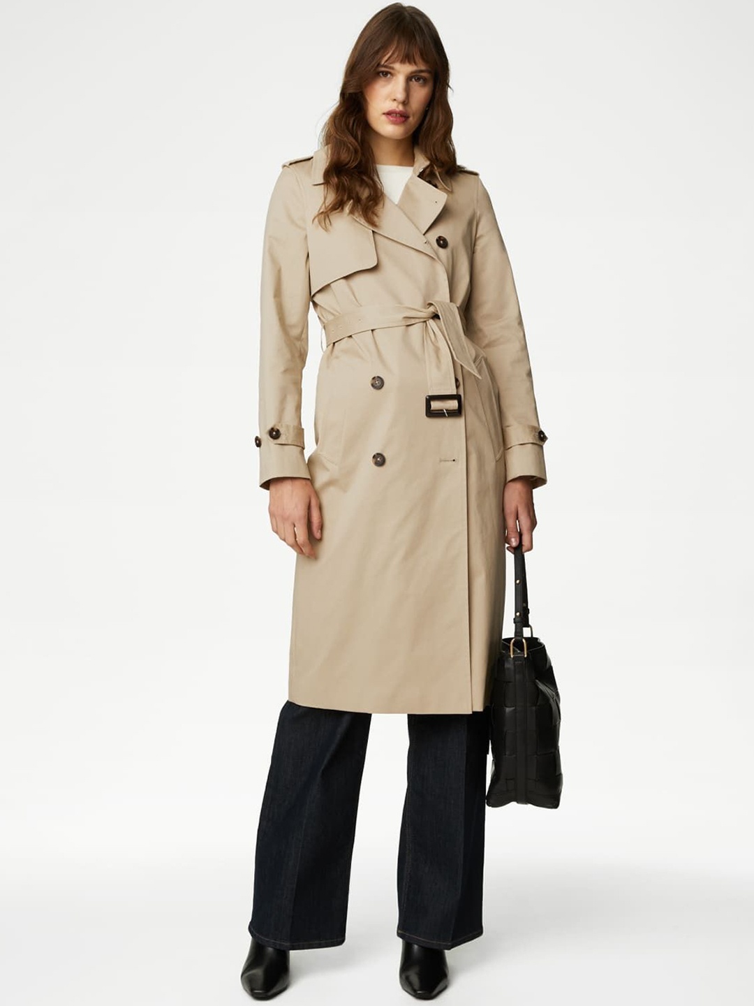 

Marks & Spencer Women Double Breasted Trench Coat, Cream
