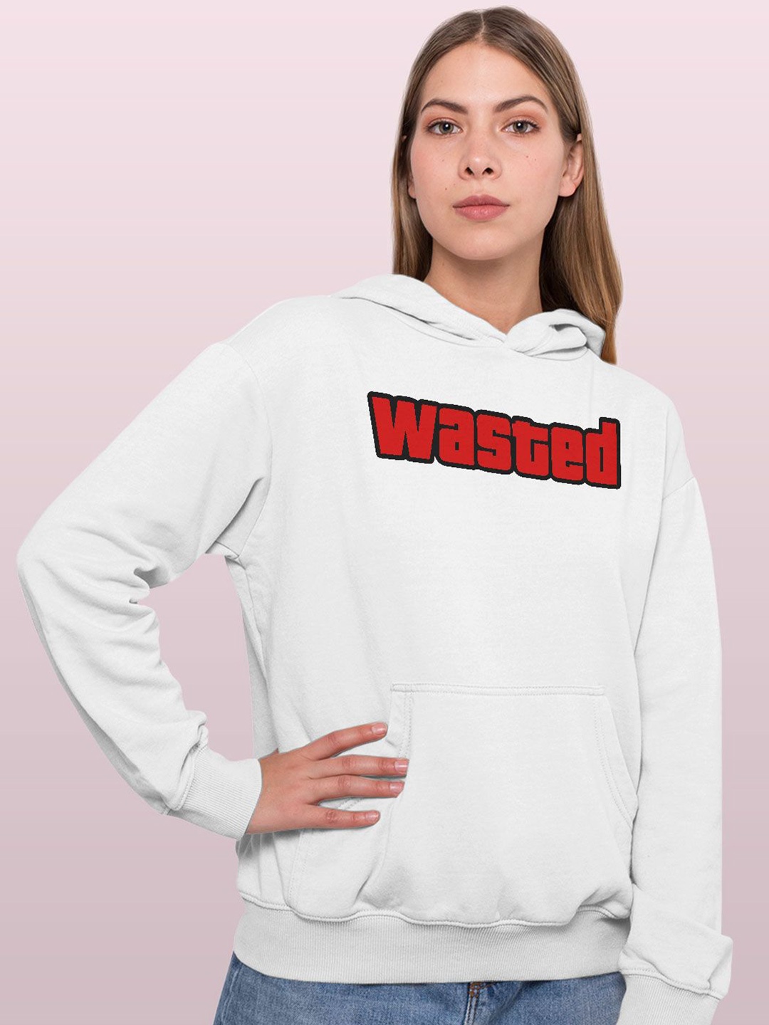 

macmerise Women Printed Hooded Sweatshirt, White