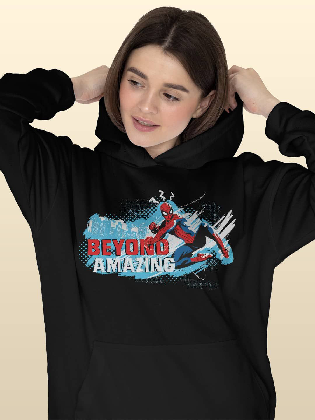 

macmerise Women Printed Hooded Sweatshirt, Black