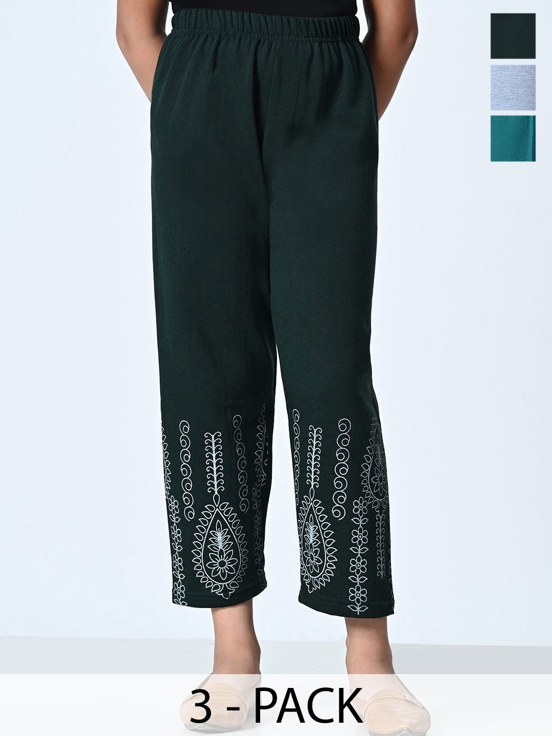 

BAESD Girls Pack Of 3 Floral Printed Regular Trousers, Green