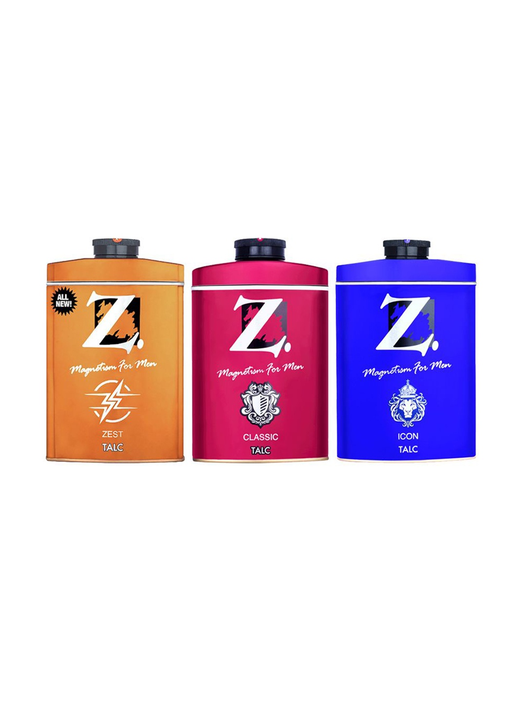 

Z-MAGNETISM FOR MEN Set Of 3-Pcs Zest, Classic & Icon Talc- 100g Each, Burgundy