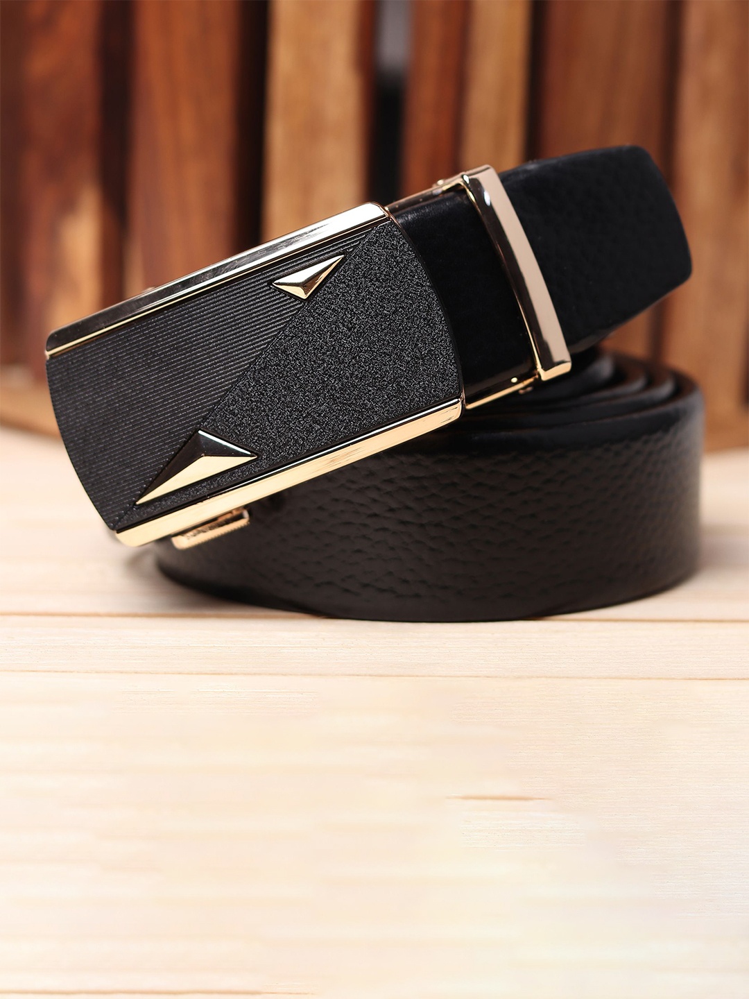 

WINSOME DEAL Men Textured Slider Buckle Closure Belt, Black