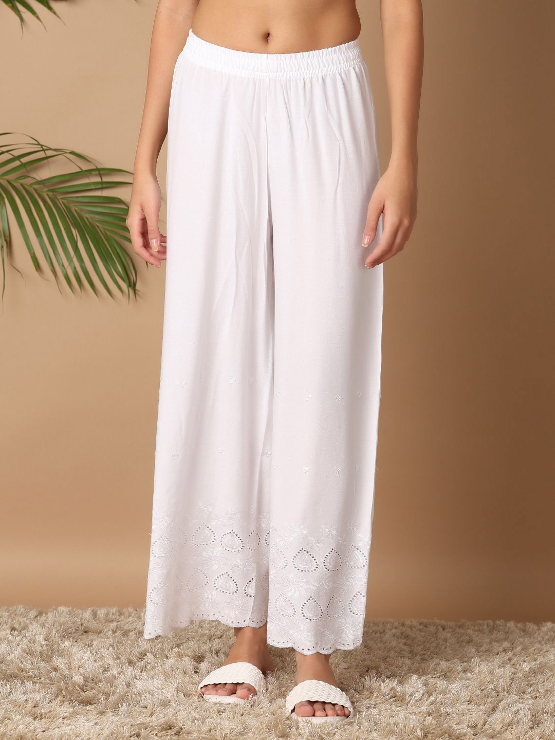 

V-Mart Women Embroidered Palazzos, White