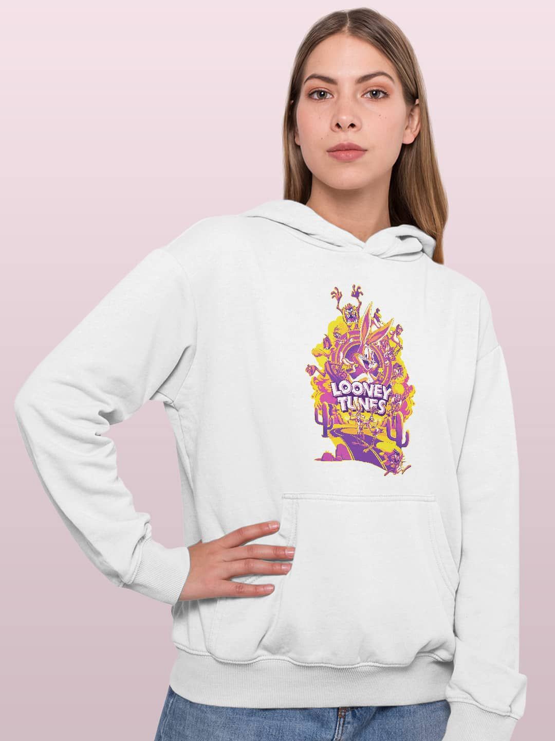 

macmerise Women Printed Hooded Sweatshirt, White