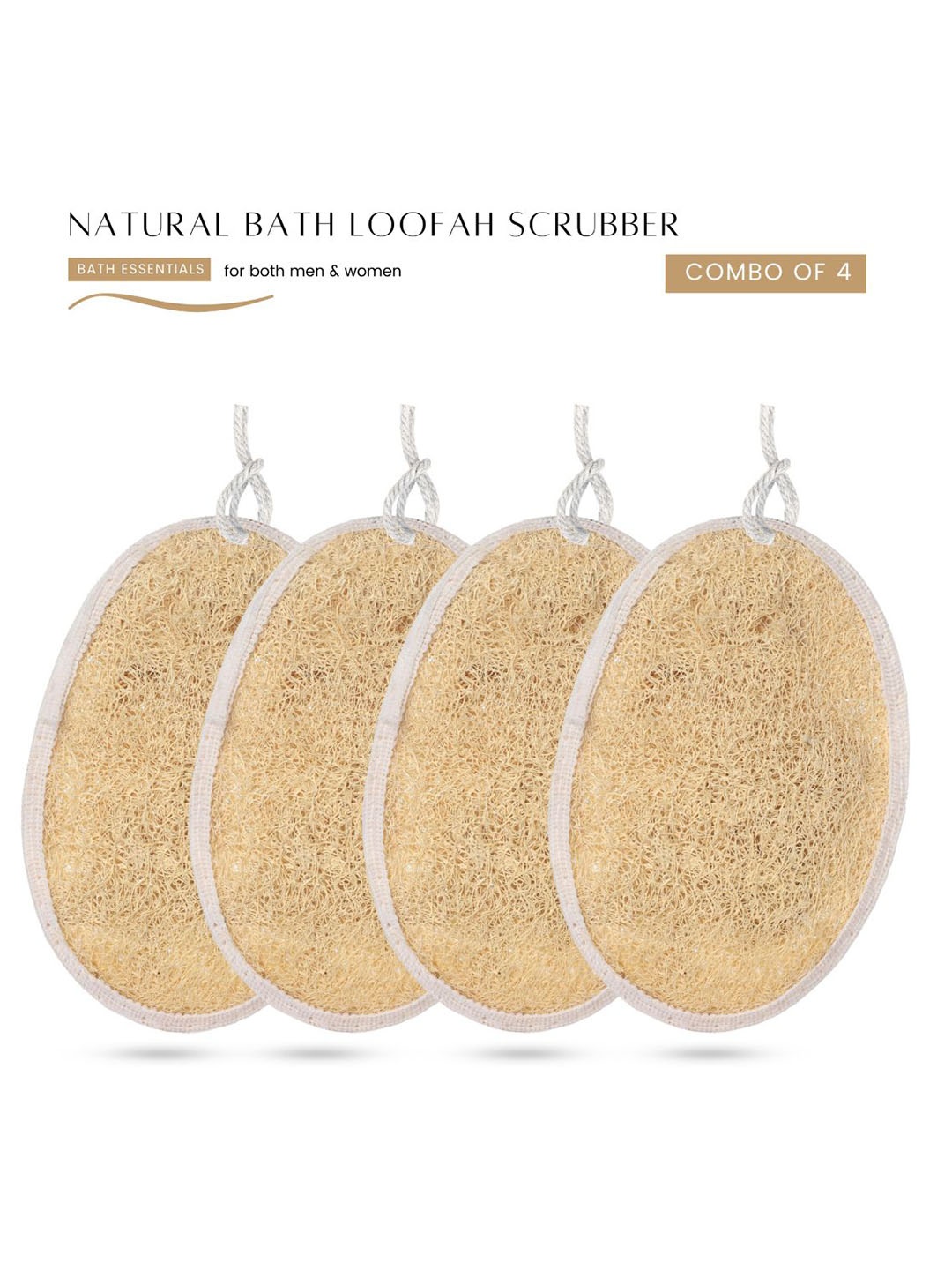

CareDone Set Of 4-Pcs Natural Body Scrubber Loofah, Beige