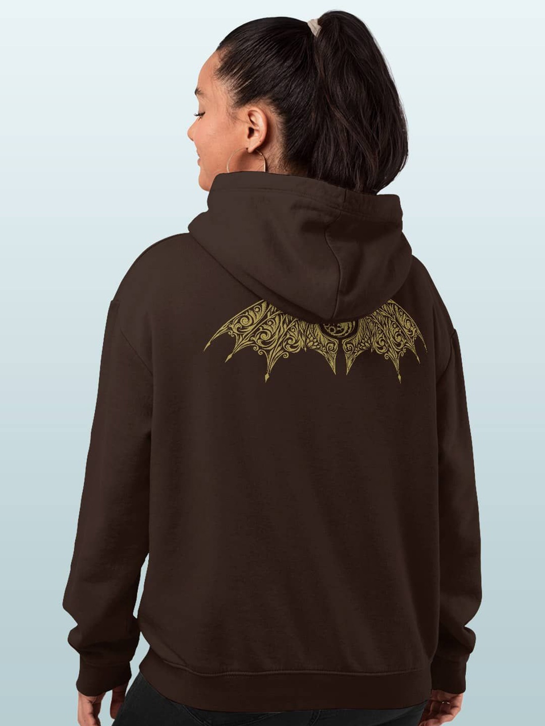 

macmerise Women Printed Hooded Sweatshirt, Brown