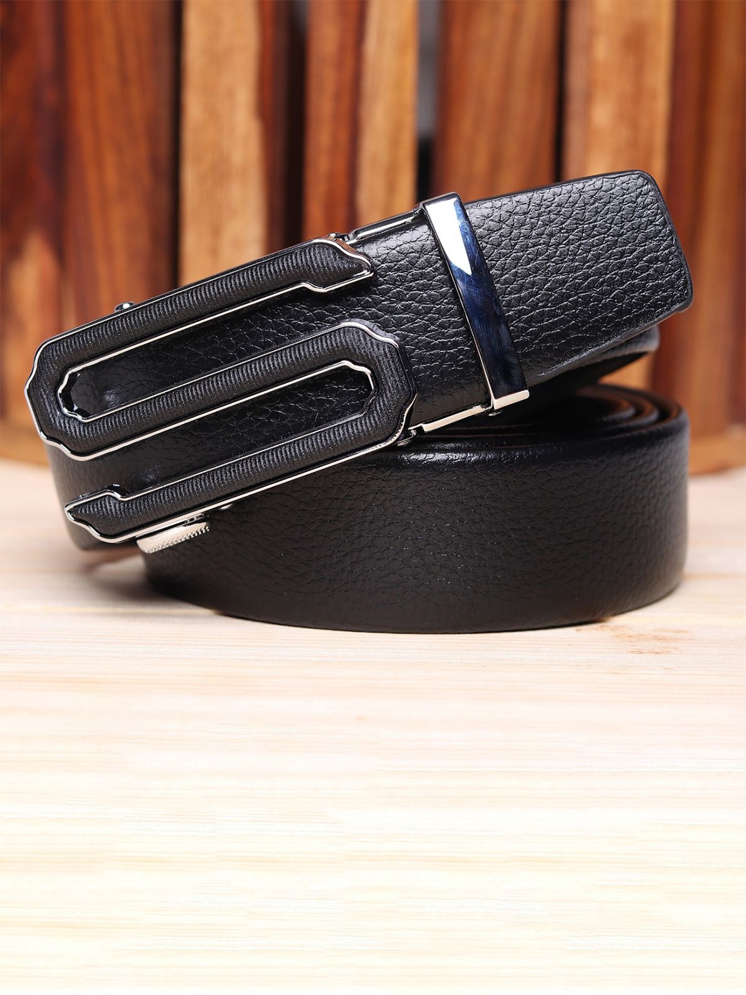 

WINSOME DEAL Men Slider Buckle Closure Textured Formal Belt, Black
