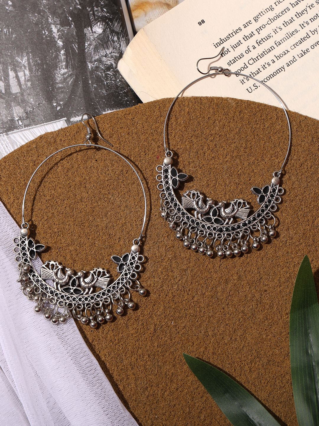 

VENI Silver-Plated Stone-Studded Oxidised Chandbalis