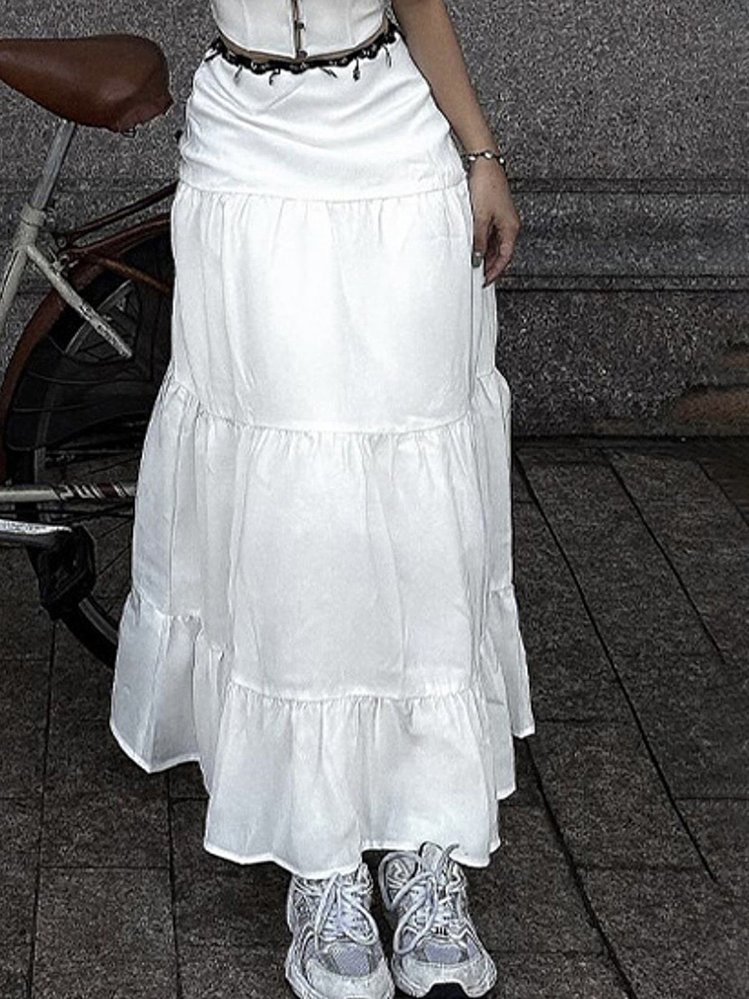 

LULU & SKY Women Flared Tiered Maxi Skirts, White