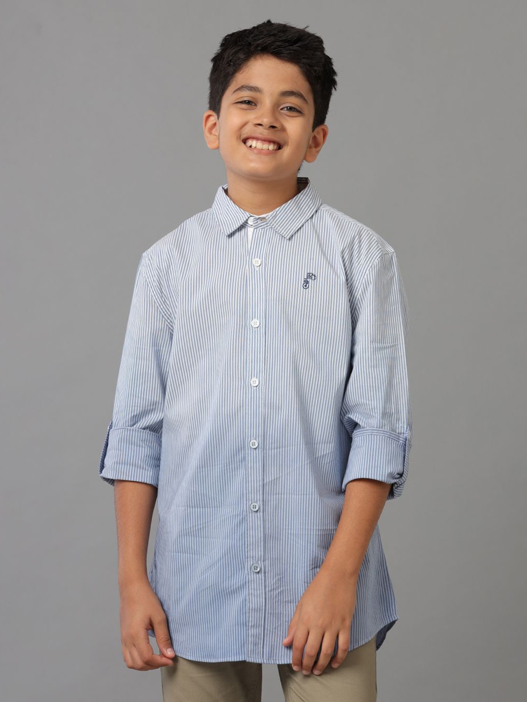 

UNDER FOURTEEN ONLY Boys Opaque Striped Casual Shirt, Blue