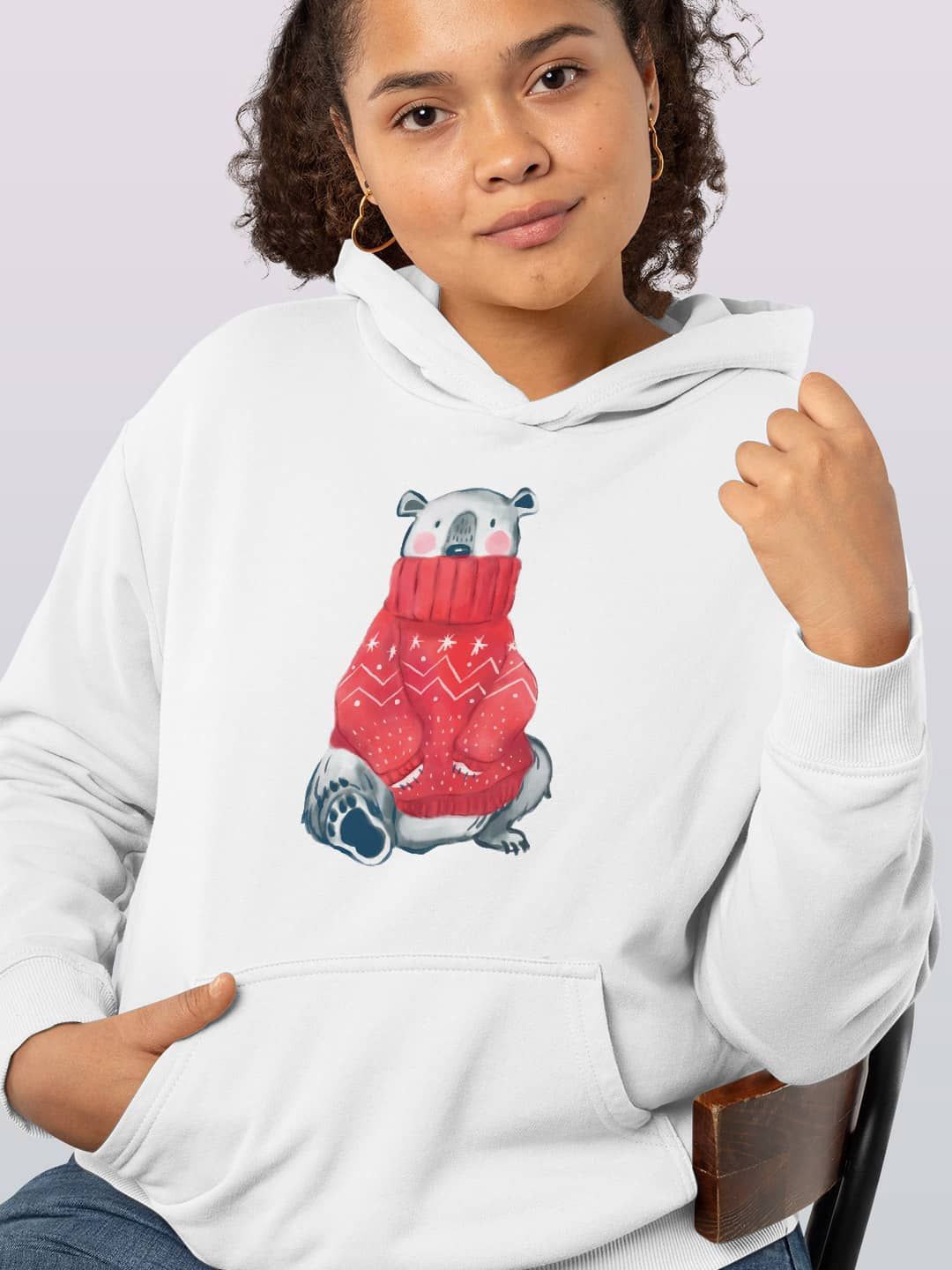 

macmerise Women Printed Hooded Sweatshirt, White