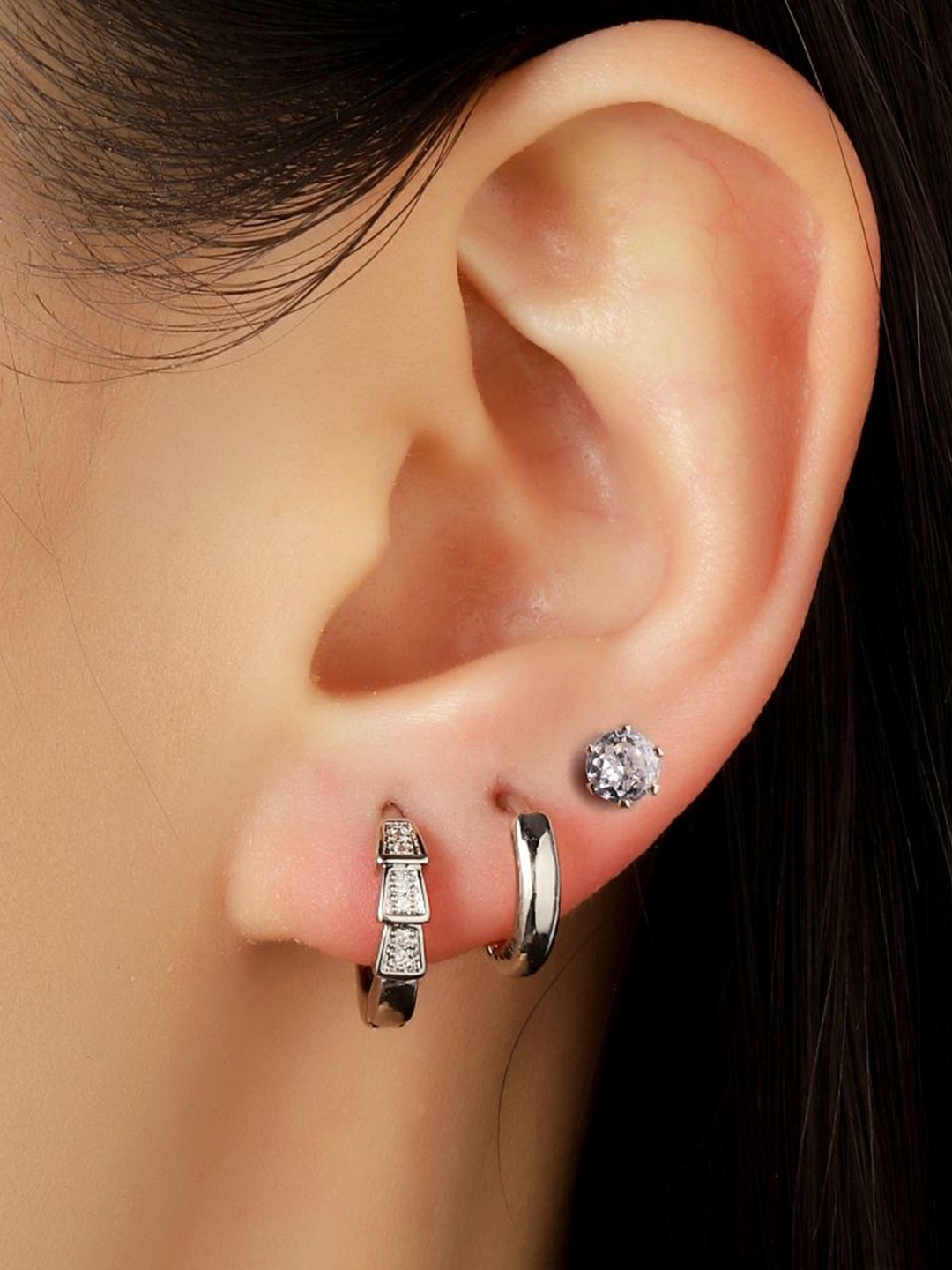 

SALTY Set Of 3 Gold-Plated Oxidised Contemporary Studs, Silver