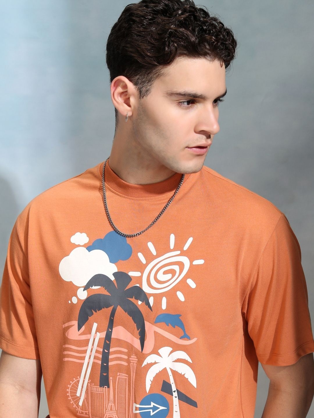 

HIGHLANDER Men Graphic Printed Round Neck Oversized T-shirt, Camel brown