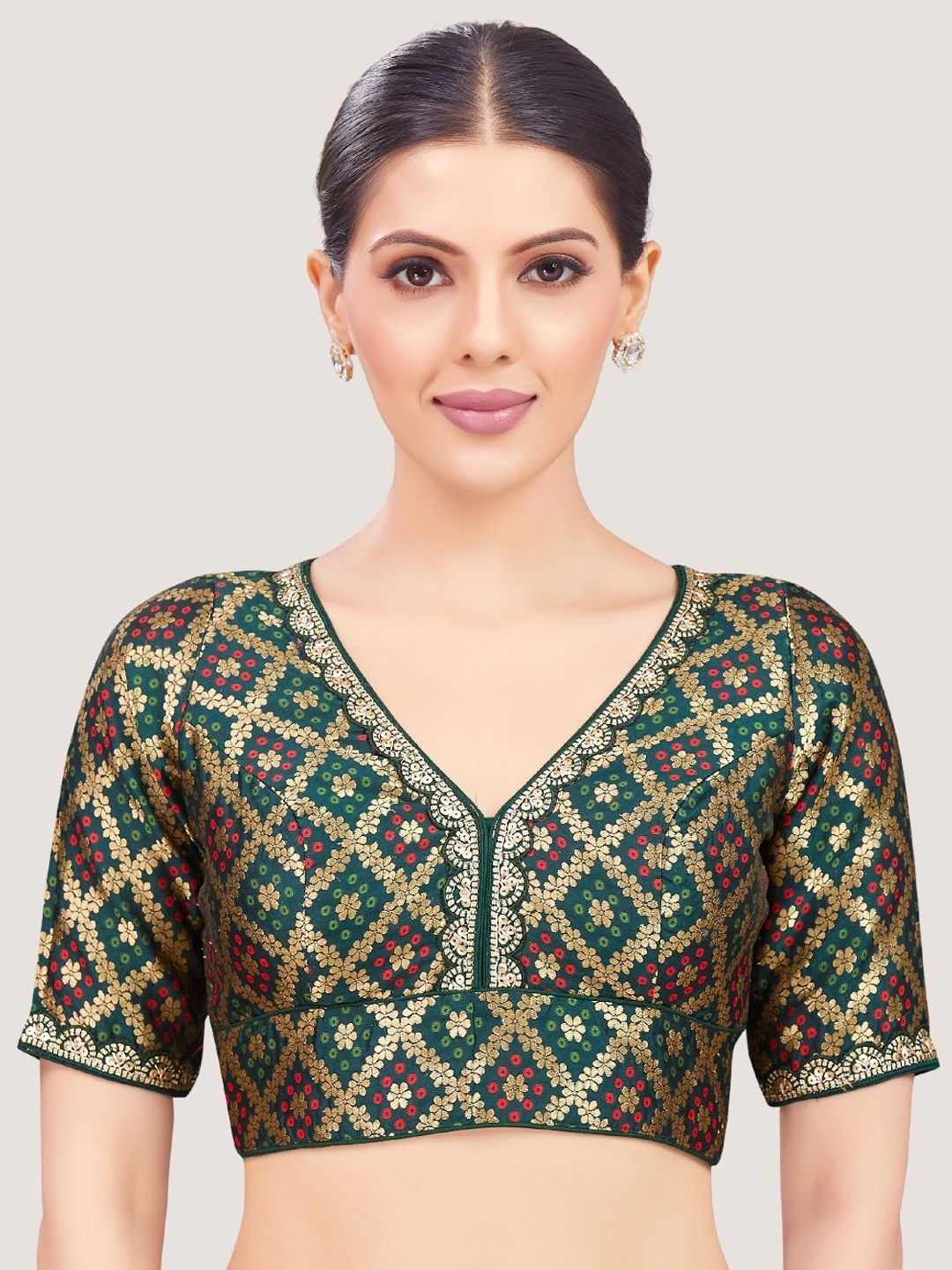 

Studio Shringaar Embroidered Brocade Saree Blouse, Green