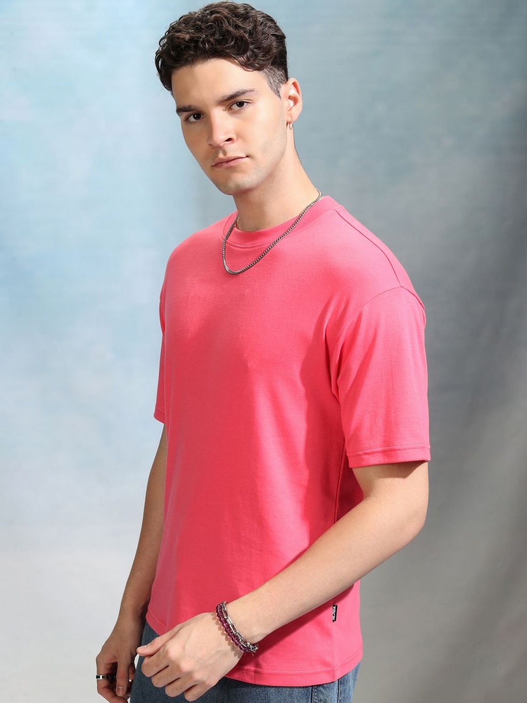 

HIGHLANDER Men Solid Round Neck Cotton Relaxed Fit Sports T-Shirt, Rose