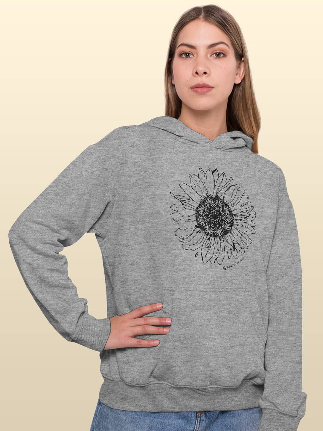 

macmerise Women Printed Hooded Sweatshirt, Grey