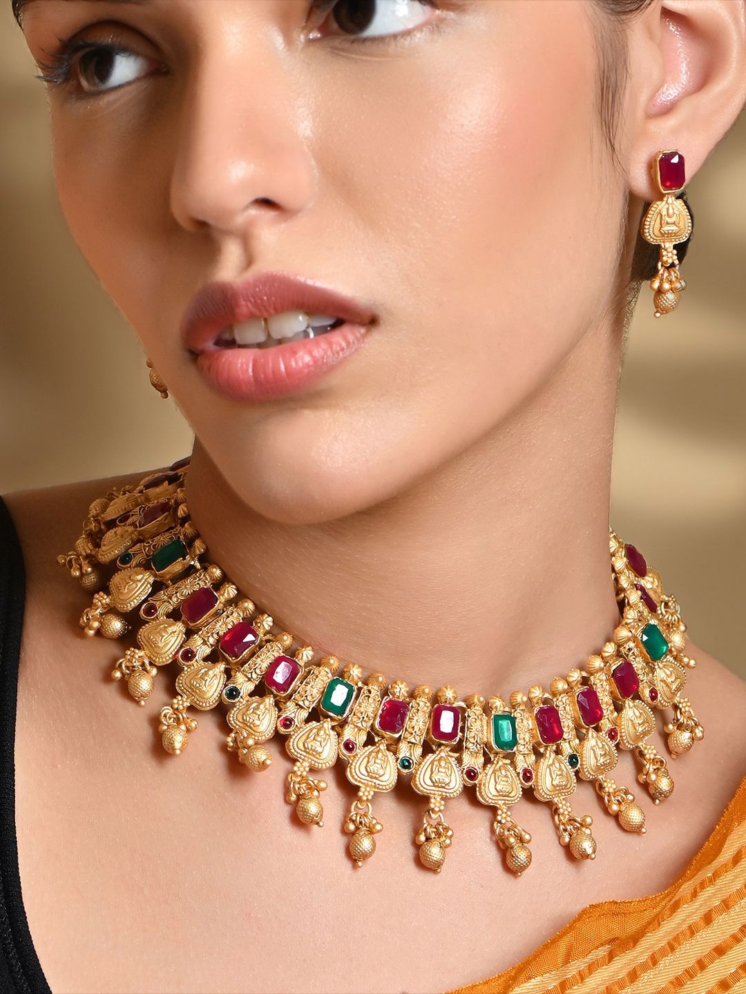 

Fida Gold Plated Stone Studded Temple Jewellery Set
