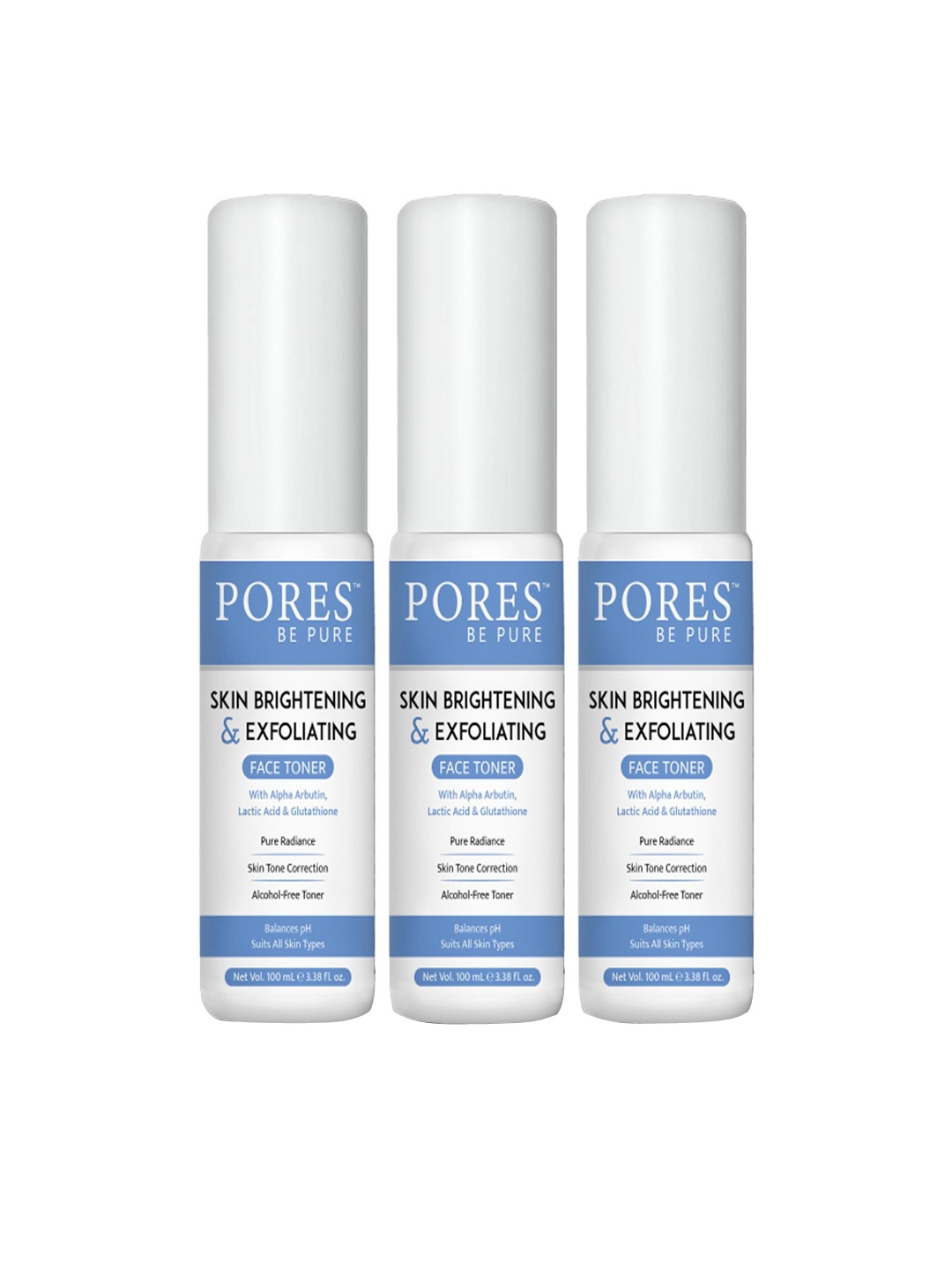 

PORES Be Pure Set Of 3 Skin Brightening & Brightening Alcohol-Free Face Toner- 100ml Each, White