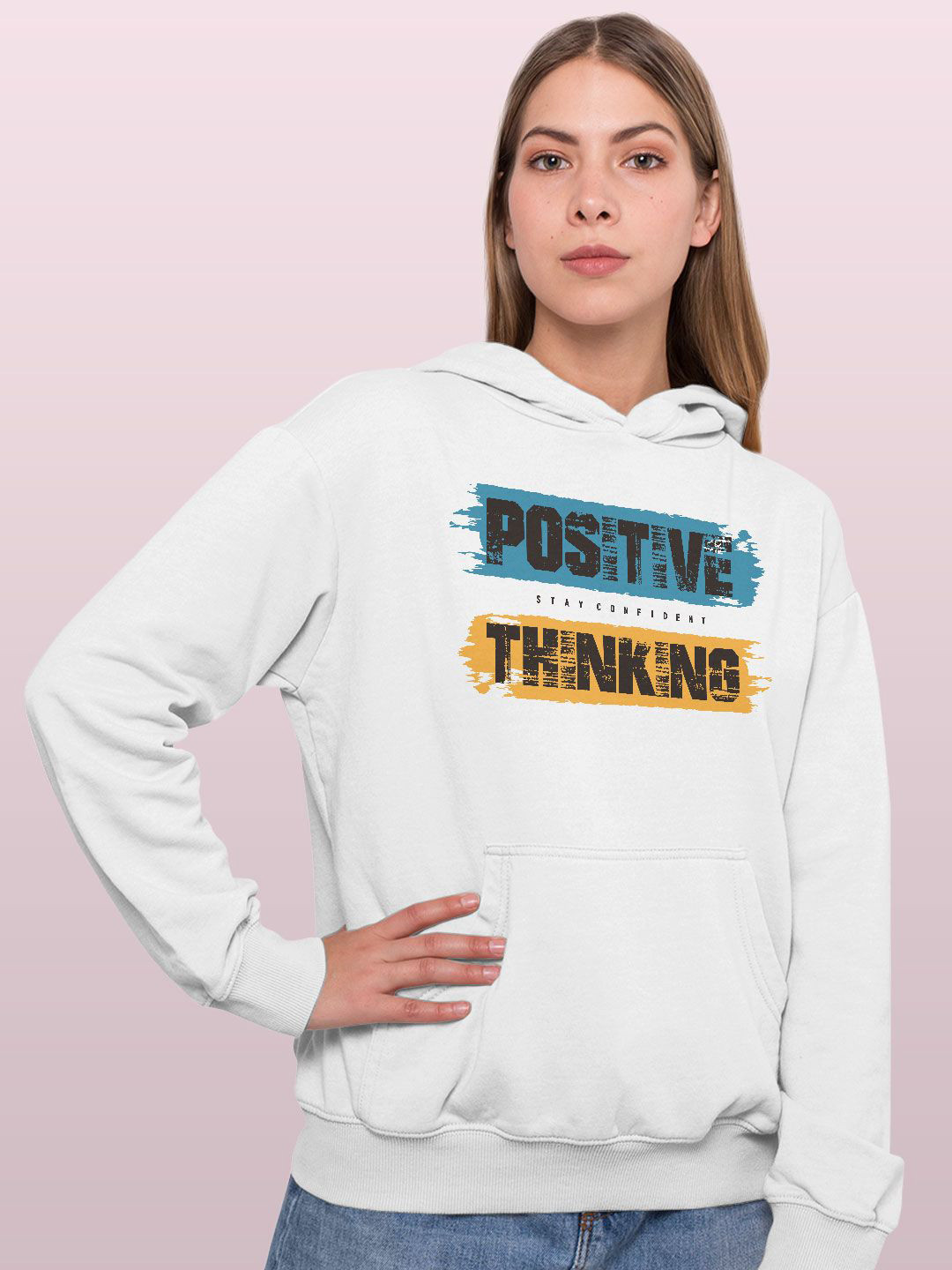 

macmerise Women Printed Hooded Sweatshirt, White