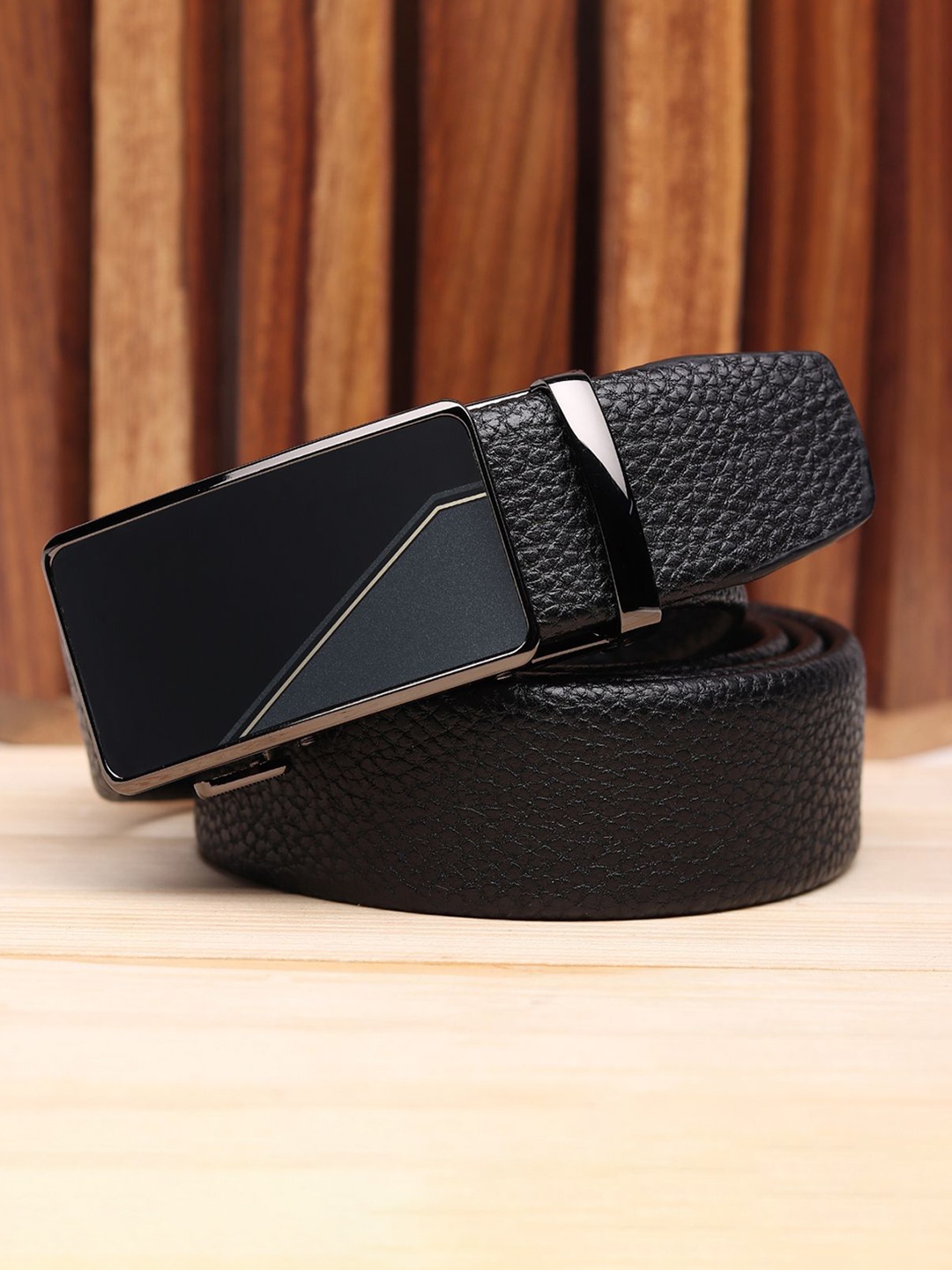 

WINSOME DEAL Men Slider Buckle Closure Textured Formal Belt, Black